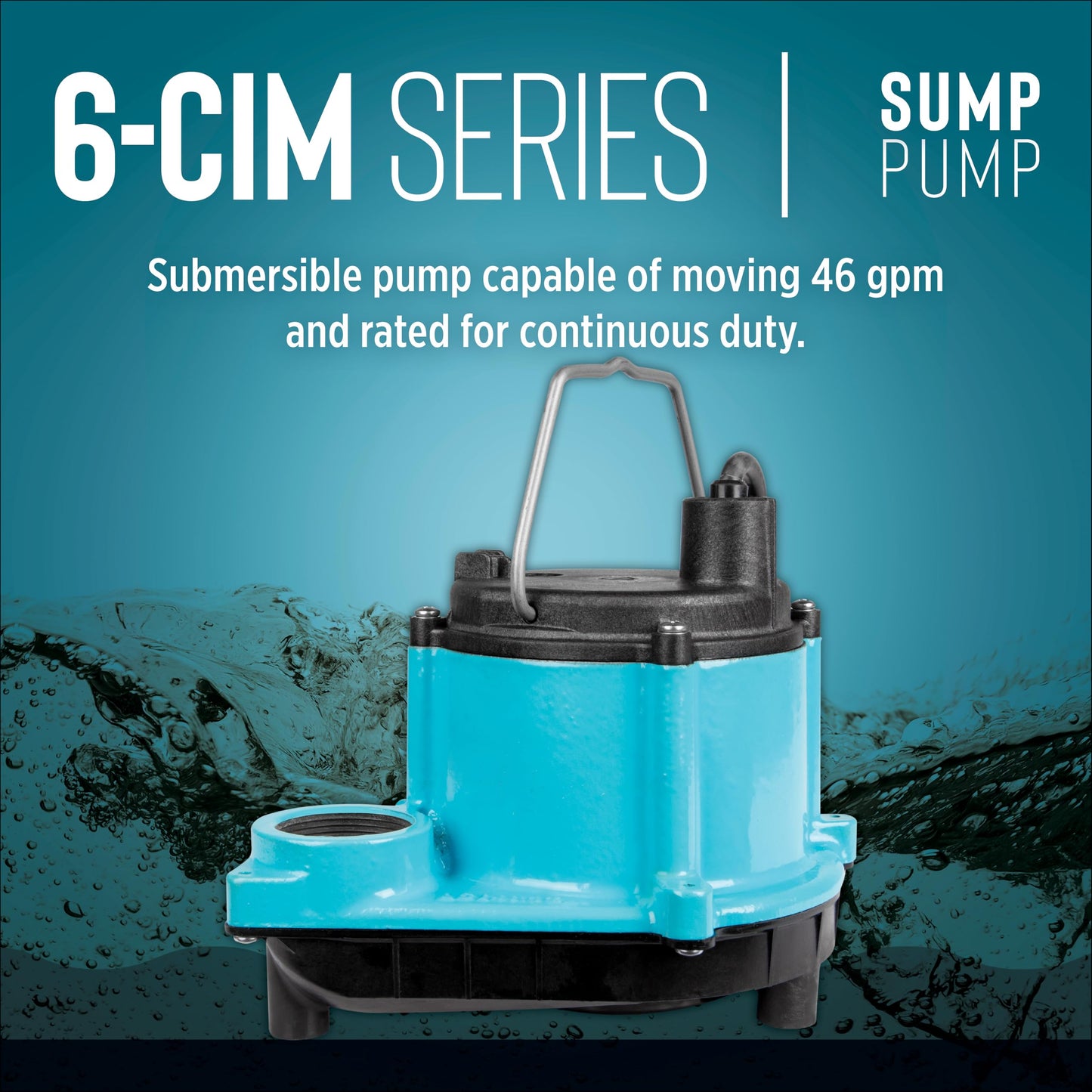 Little Giant 6-CIM-R 115-Volt, 1/3 HP, 2750 GPH Manual (No Switch) Submersible Sump Pump for Sump Systems and General Dewatering, 25-Ft. Cord, Blue, 506274