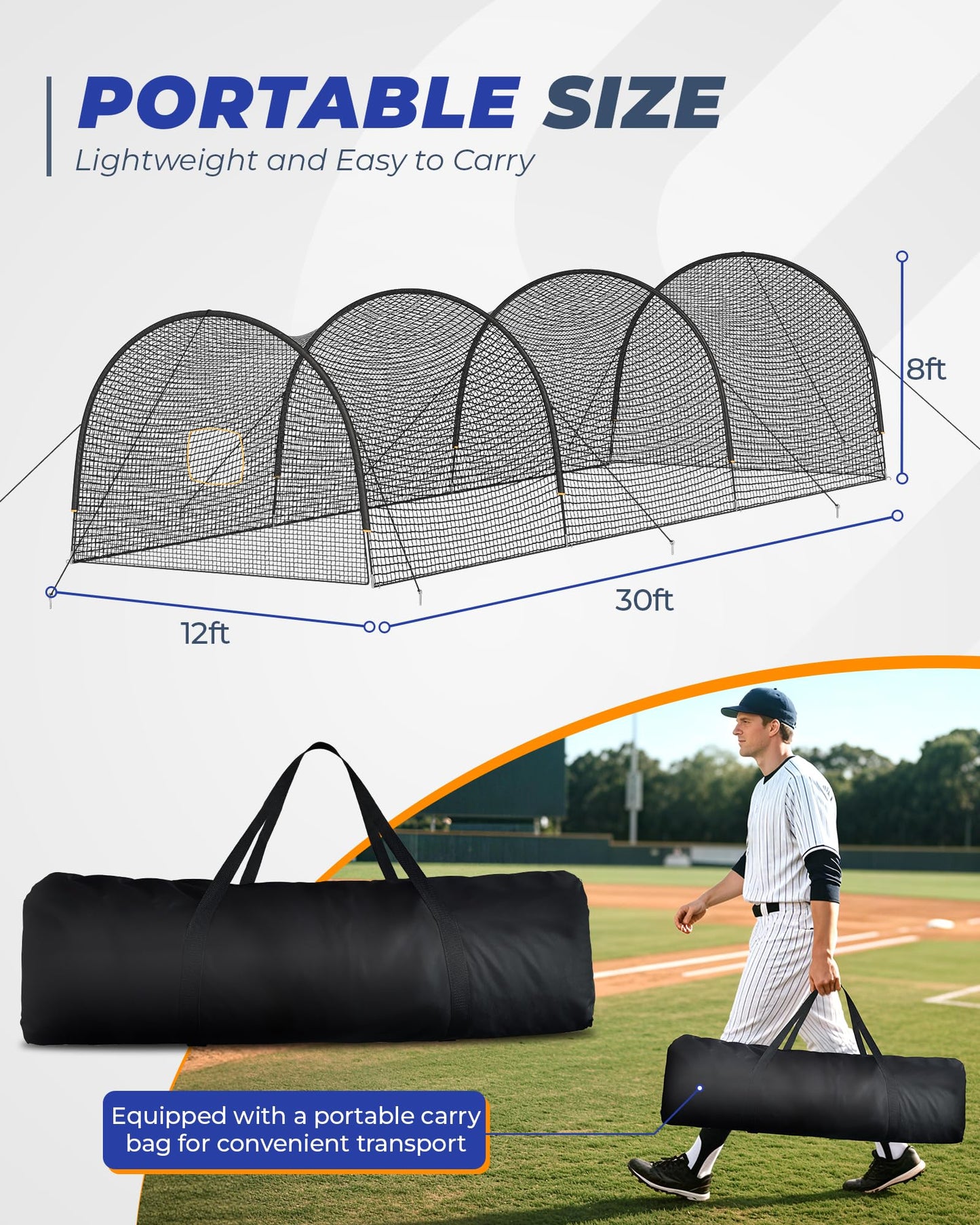 Sturdum Baseball Batting Cage, 30x12x8ft Baseball & Softball Hitting cage for Backyard Park, Portable Batting Cage System with Carrying Bag