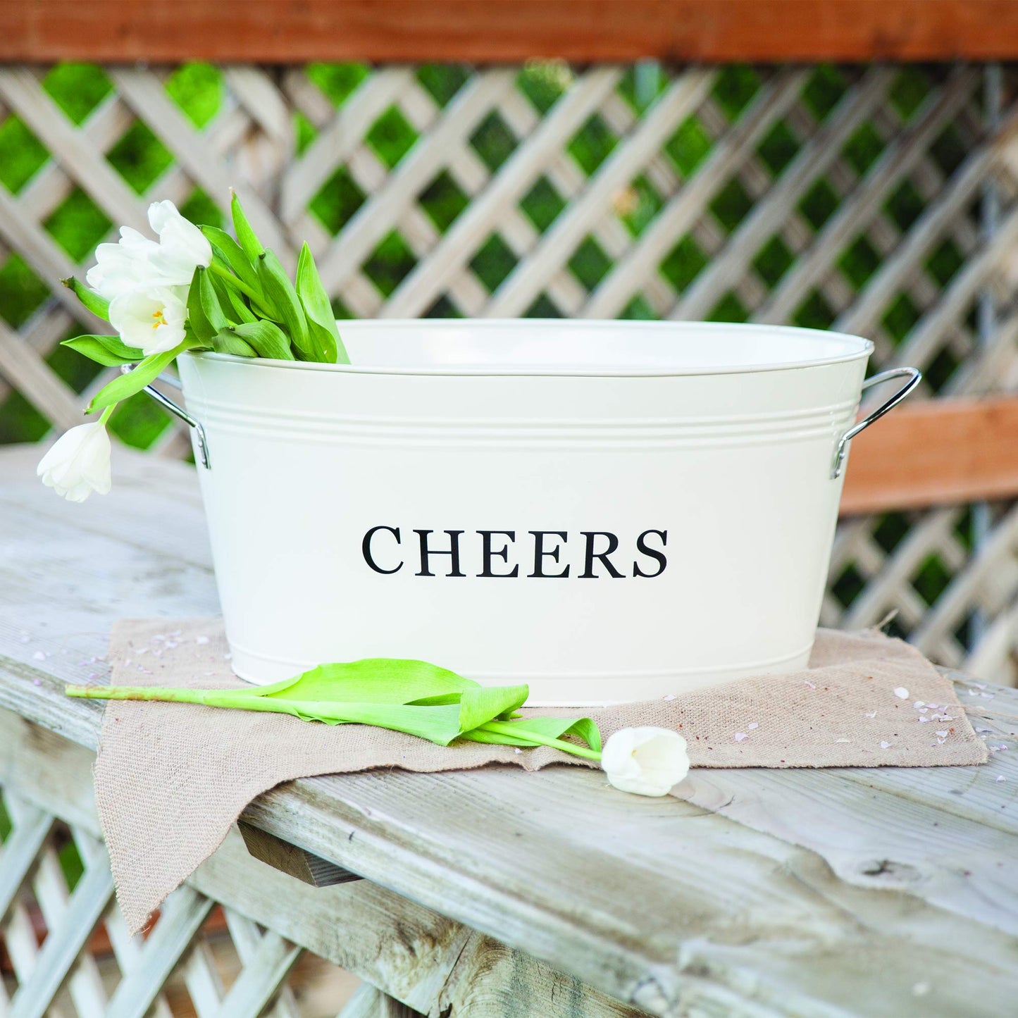 Twine Cheers Beverage Tub, Galvanized Tubs for Entertaining, Drink Buckets for Parties, Large Ice Tub and Gift Basket, Beer Buckets, Cream, 6.3 Gallons Set of 1