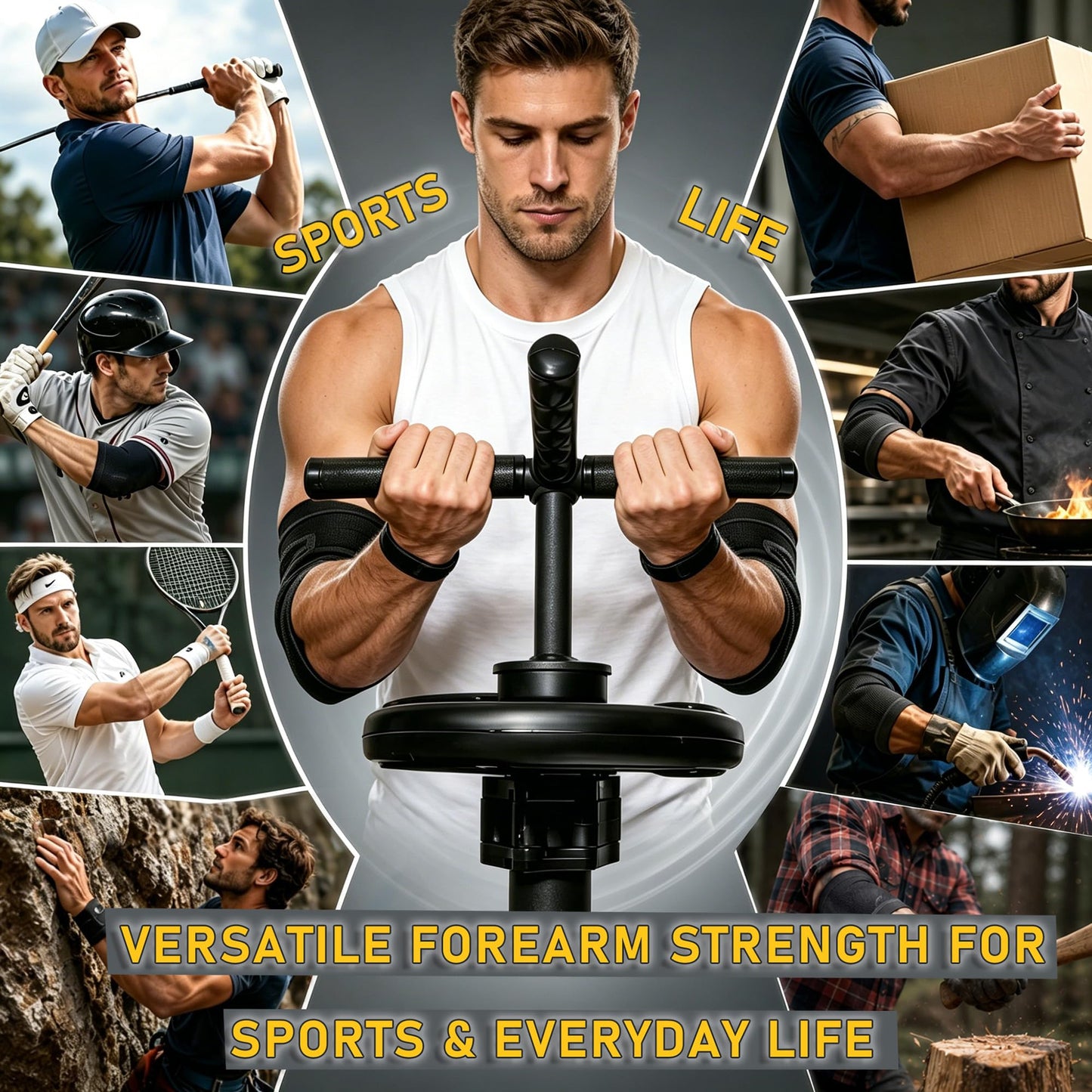 Vorynne Strong Arm Forearm Trainer & Wrist Strengthener, Adjustable Alloy Steel Forearm Bar Grip Trainer with Non-Slip Handle & Clamp, Portable Forearm Exerciser for Home Office Gym
