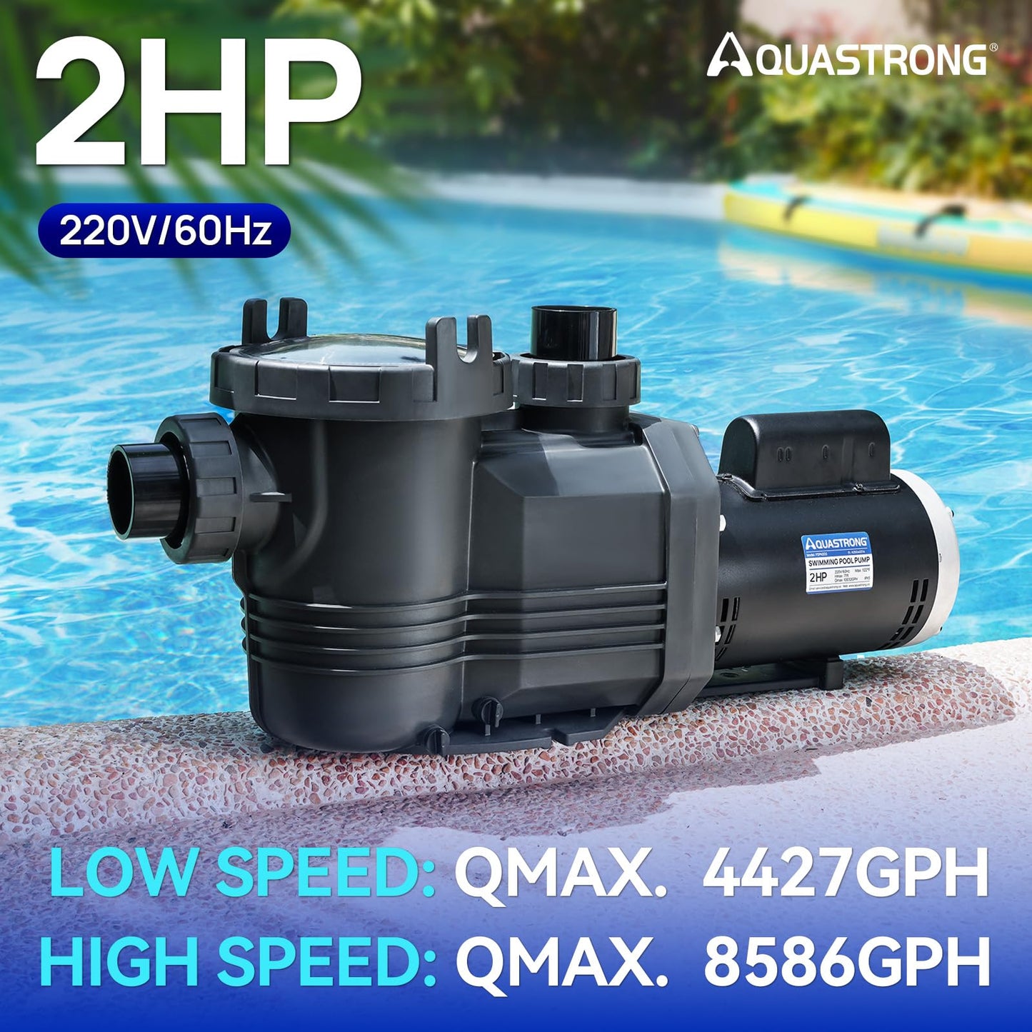 AQUASTRONG In/Above Ground Pool Pump Pure Copper Motor Energy Efficient High Flow Powerful Self Primming Swimming Pool Pumps with Filter Basket, Grey