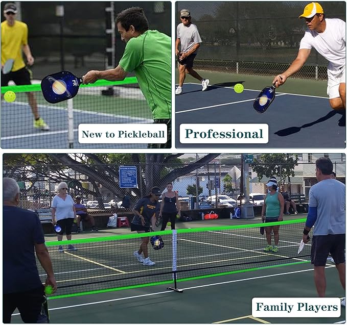 Hoverphenix Pickleball Net for Driveway, 22FT Regulation Size Pickleball Net with Paddles Set of 4, Pickleballs and Carry Bag for Outdoor Indoor Game