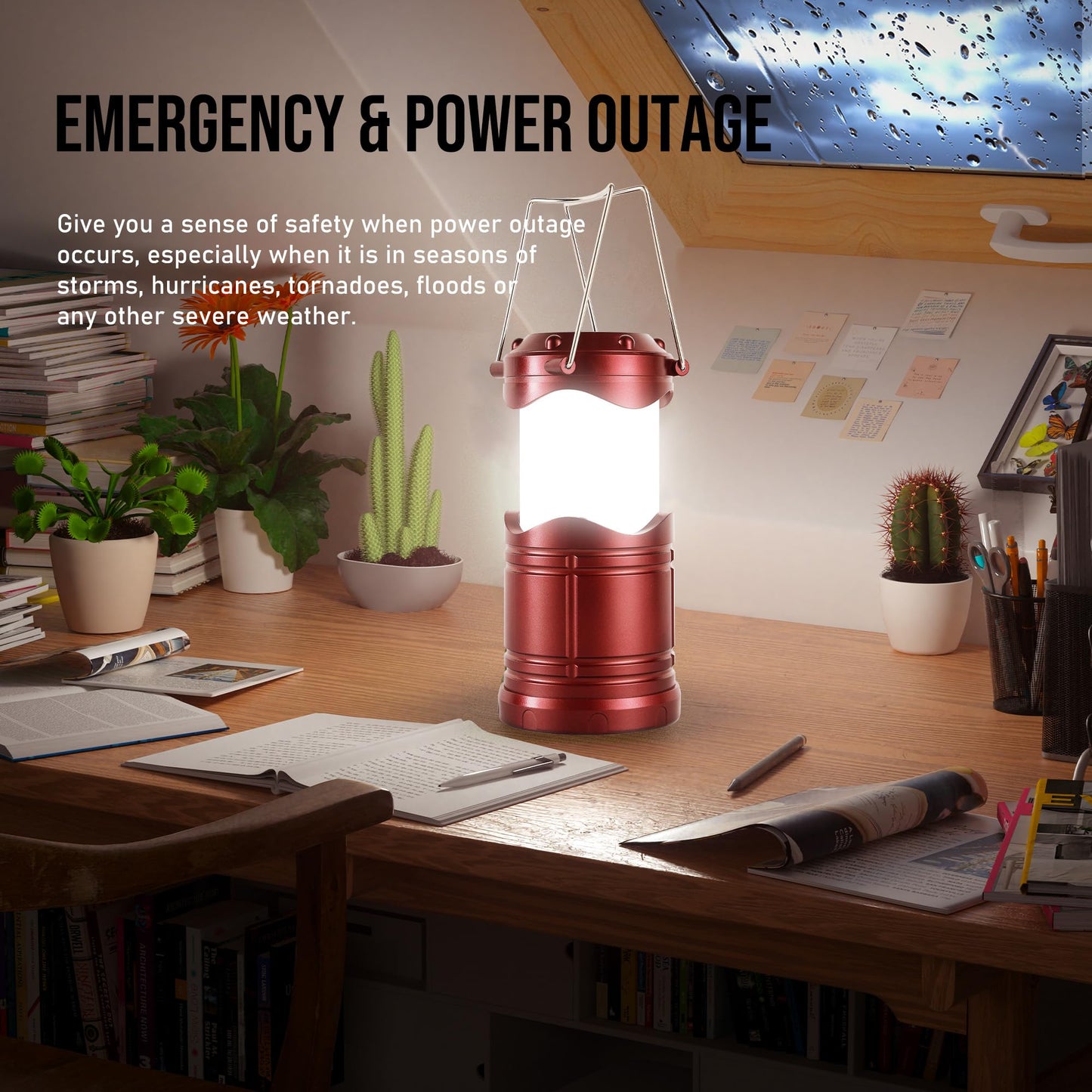 Lichamp LED Camping Lantern 4 Pack, Battery Powered Flashlight, Portable Collapsible Light, Burgundy, Model B4BD
