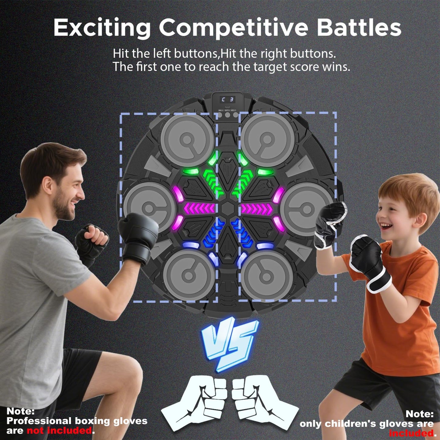 Music Punching Machine for Kids Adults,Bluetooth Wall Mounted Boxing Trainer with Gloves,Rhythm Lights,2 Player Battle Mode,Reaction Training Pad,Home Gym Sport Toys Gifts for Boys Girls Teens 3-12+