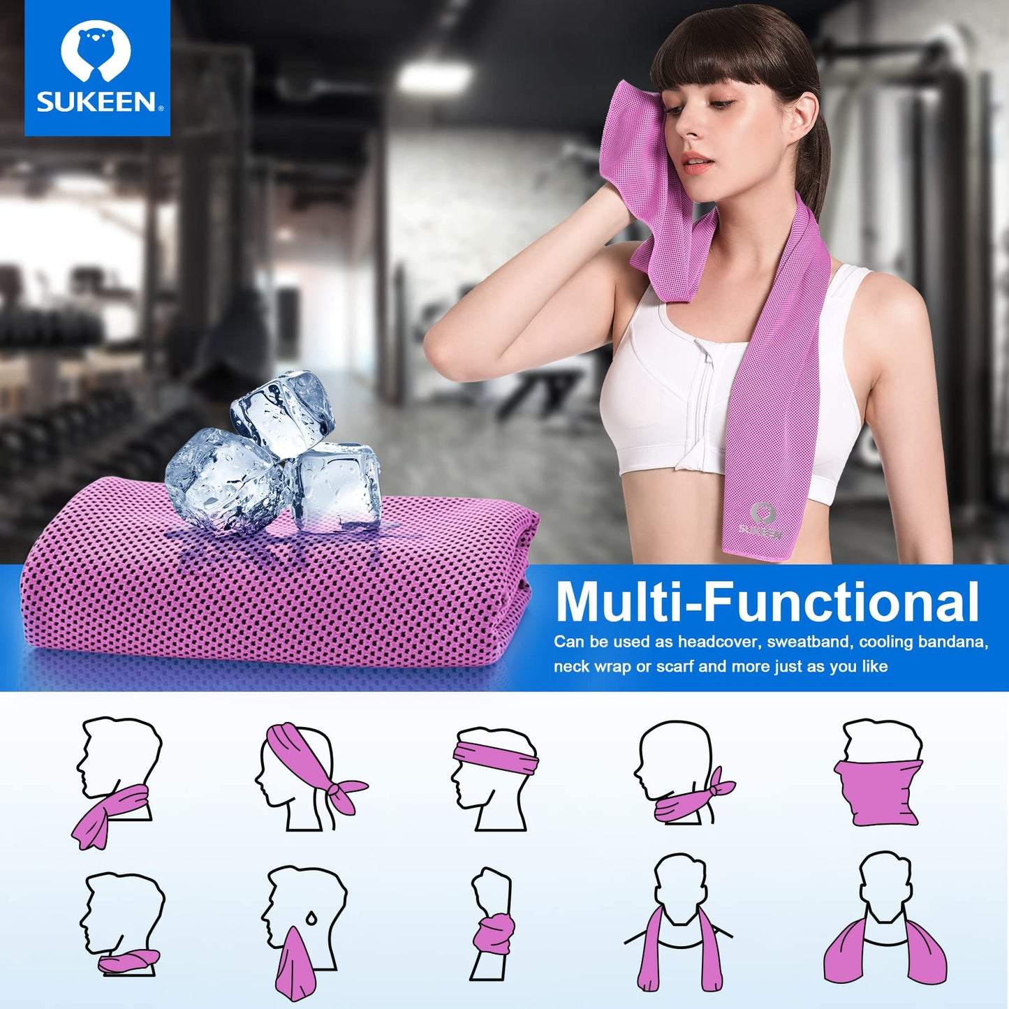 Sukeen 4 Pack Cooling Towels for Hot Weather 40"x12", Gym Towels for Men and Women, Soft Breathable Workout Towels for Yoga, Running, Sport, & More