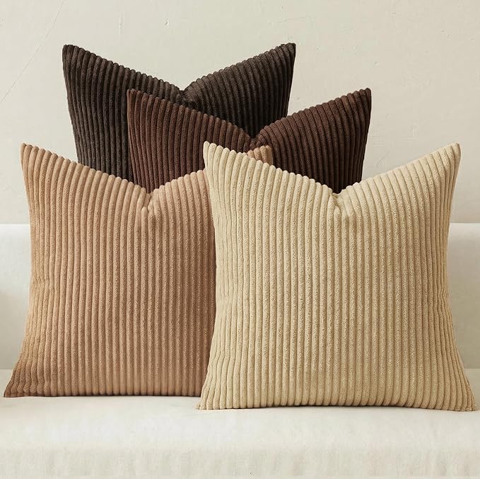 MIULEE Boho Farmhouse Throw Pillow Covers 18x18 Inch Set of 4 Rustic Mordern Neutral Cushion Covers Soft Corduroy Nordic Home Decor for Couch Bed Sofa Living Room Dark Brown