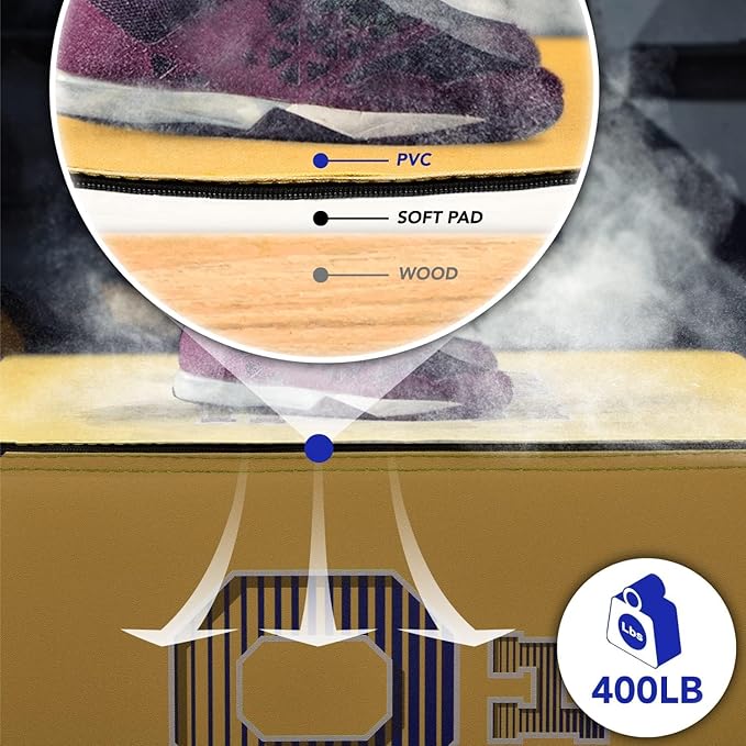 Yes4All 3-in-1 Soft-Padded Plyo Box With Wooden Core, Non-Slip Multi-Use Cushioned Plyometric Jump Box with Vinyl Cover for Jumping, Conditioning, Strength Training