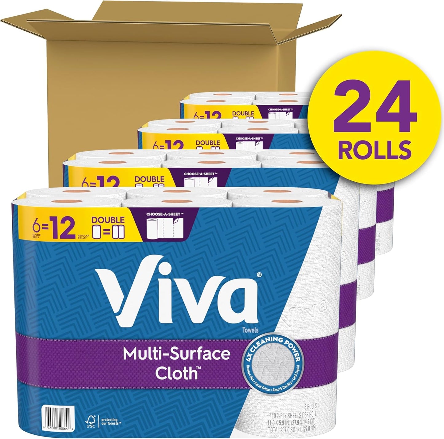 Viva Multi-Surface Cloth Paper Towels - 24 Double Rolls | 110 Sheets Per Roll for Ultimate Cleanliness