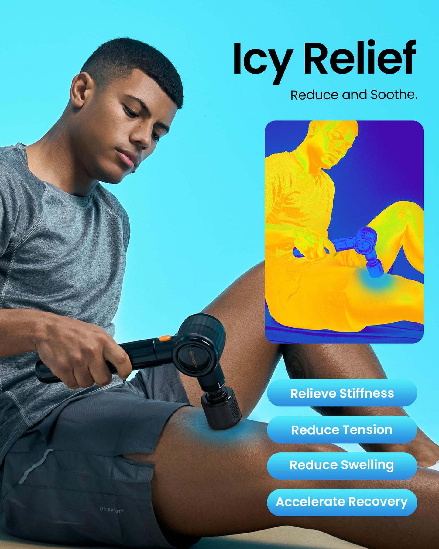 NAPRE Massage Gun with Heat and Cold,Massage Gun Deep Tissue with Extension Handle & 3 Adjustable Angles,Handheld Percussion Back Massager for Muscle/Neck/Body Pain Relief,6 Heads,with Case