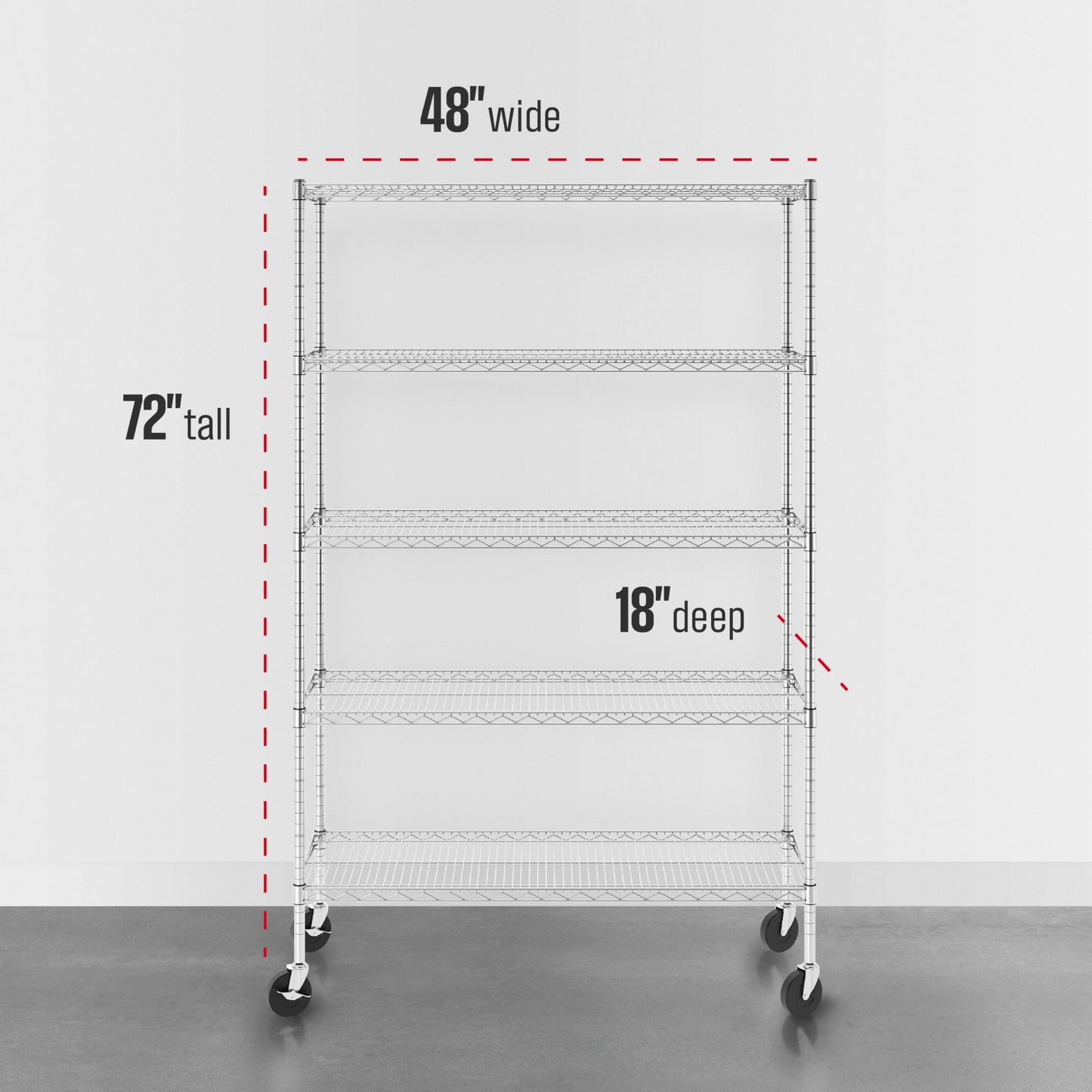SafeRacks - NSF Certified Storage Shelves, Zinc, Heavy Duty Steel Wire Unit with Wheels and Adjustable Feet, Garage or Bakers Rack, Kitchen, Pantry Shelf - (18"x48"x72" 5-Tier) (Silver)