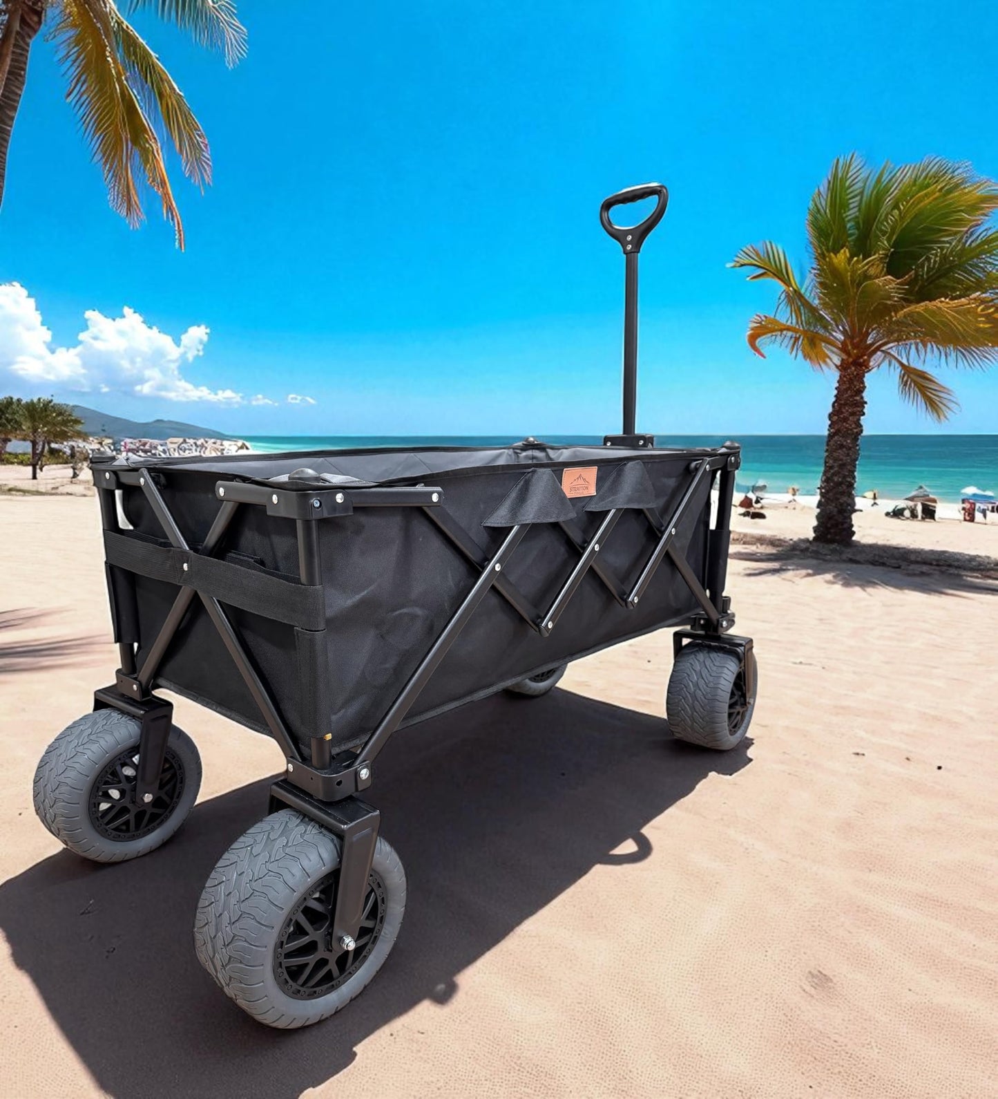 All-Terrain Beach Wagon with Big Wheels for Sand - Extra Large Utility Cart with 9" Off-Road Tires, Heavy Duty 300lb Capacity [Outlander-XL by Stratton Forge] Black