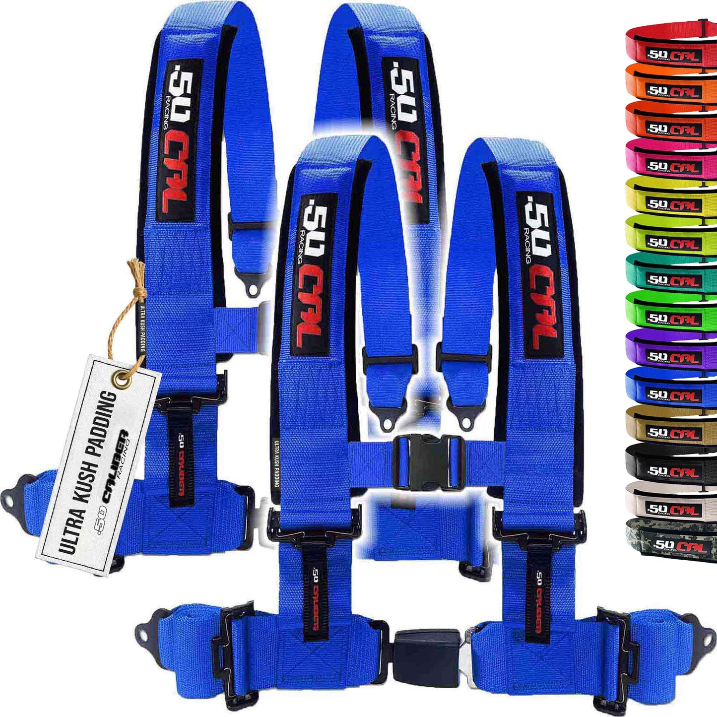4 point harnesses (2) for bucket seat, push button release, 10 colors to choose from, racing harness 4 point race car UTV RZR (Blue, 3 inch) [6042]