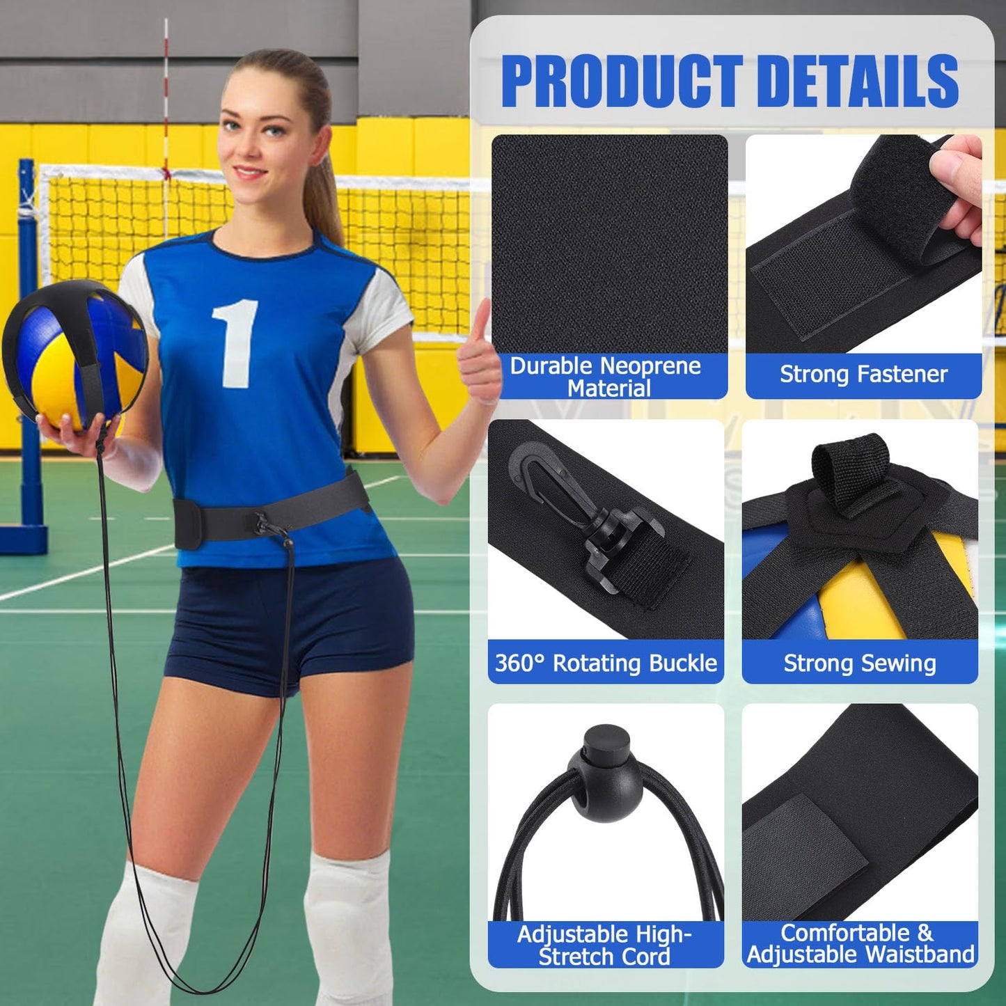TOBWOLF Volleyball Training Equipment Aid, Elastic Self-Training Volleyball Resistance Band with Adjustable Waist Belt & Ball Pouch & Hand Strap for Practicing Serving, Spiking, Arm Swing Passing