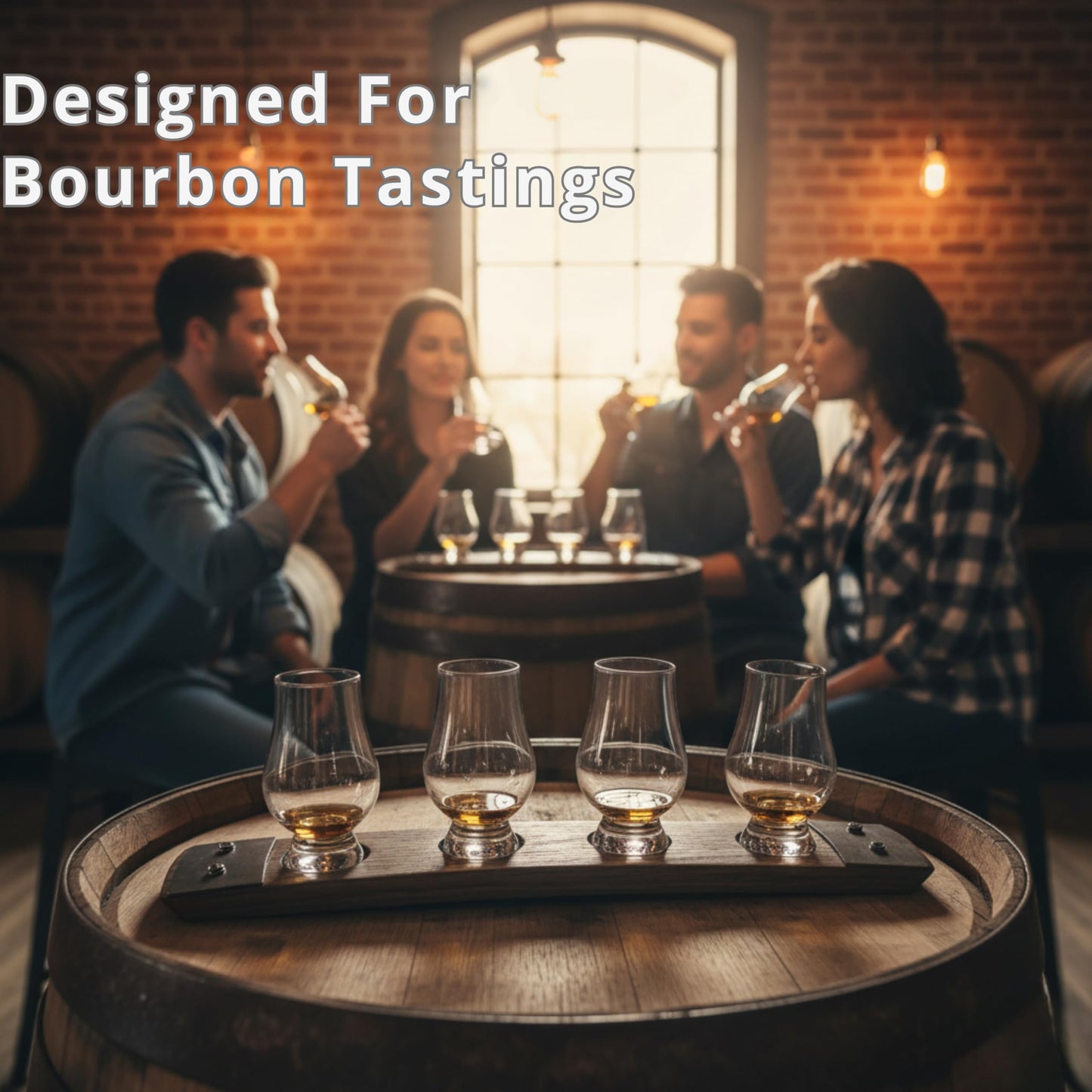 Barrel-Art Barrel Stave Premium 4 Glass Whiskey Flight Serving Tray No Glasses Included, Natural