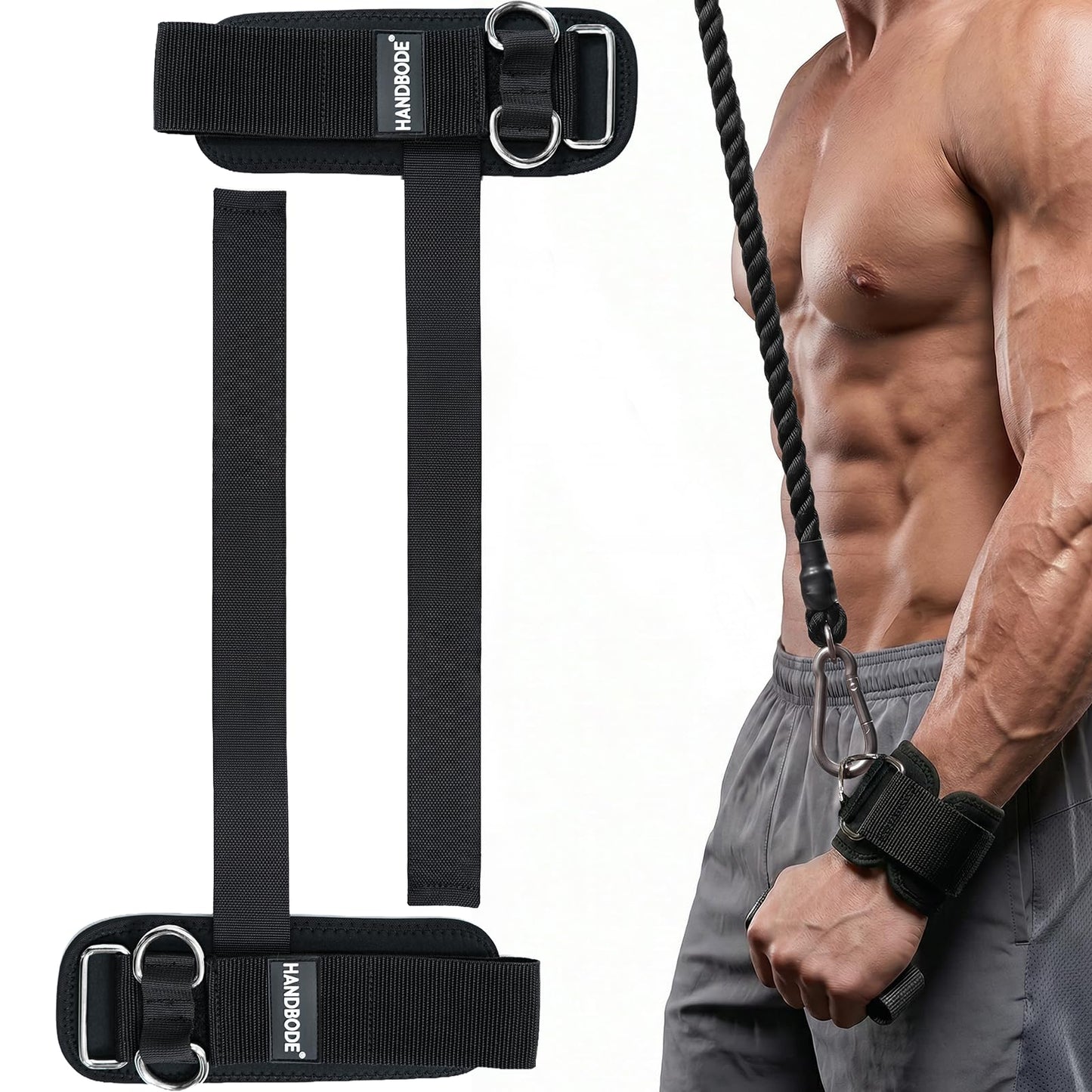 HANDBODE Lifting Wrist Straps for Weightlifting, Gym Wraps with Double D-Ring for Secure Grip, Deadlift, Pull Up, Bodybuilding, Cable Workout, Fit Men Women, Extra-Long Padded, Nylon