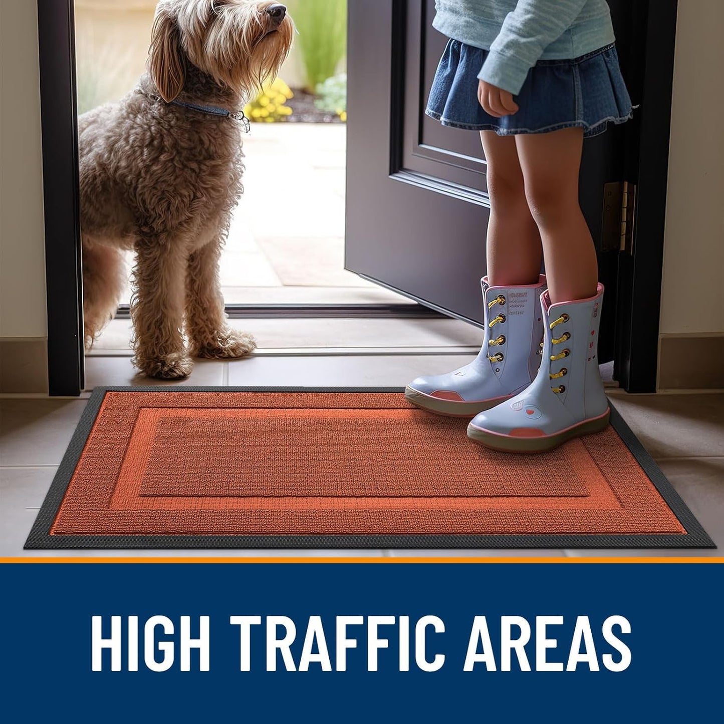 OLANLY Waterproof Front Door Mat - All-Season Natural Rubber Doormat | Easy Clean, 29.5x17, Vermillion Red