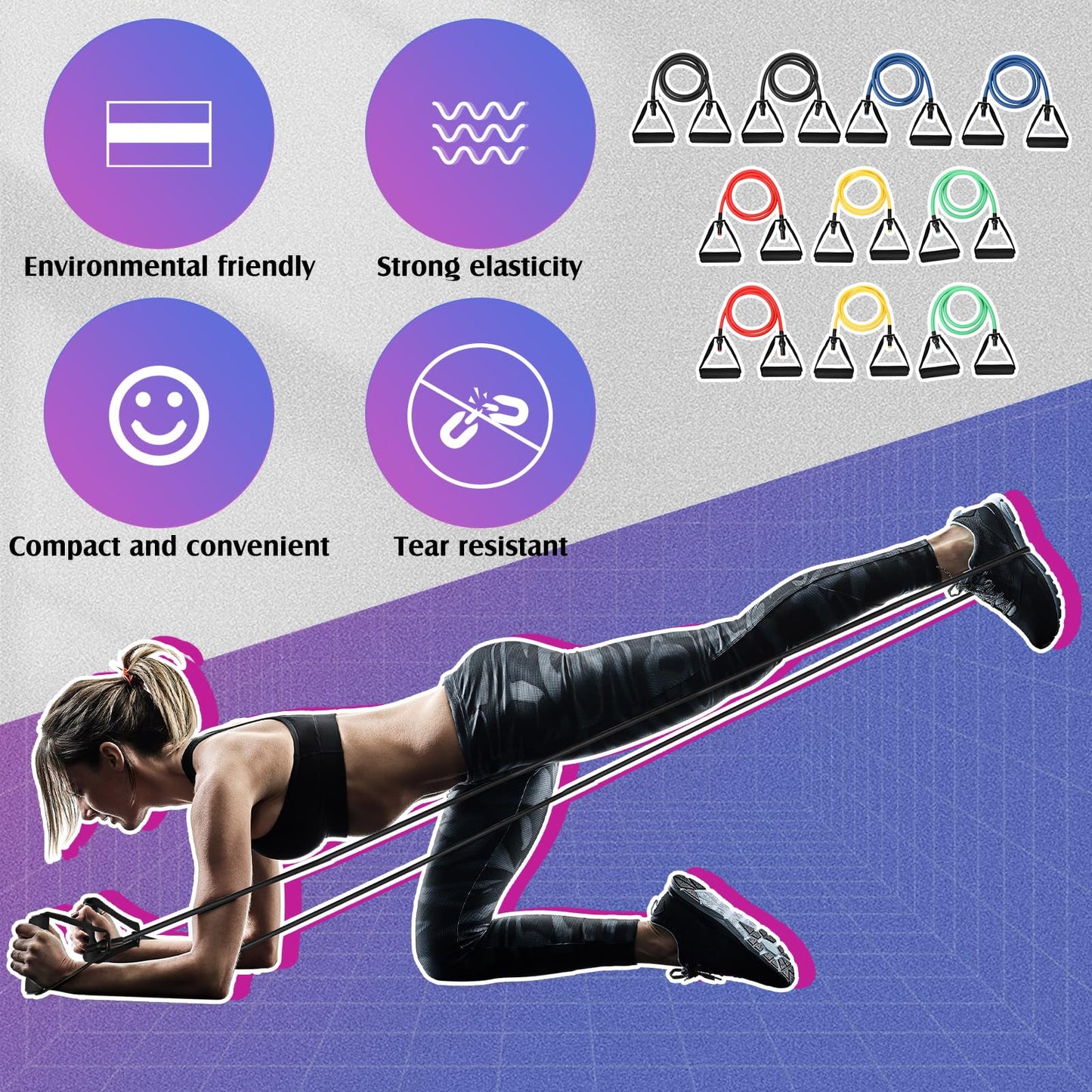 Shappy 10 Pcs Resistance Bands with Handles Exercise Stretch Bands for Exercise Woman Man Training Physical Therapy Workouts Fitness(Multicolor,5 to 50 Pounds)