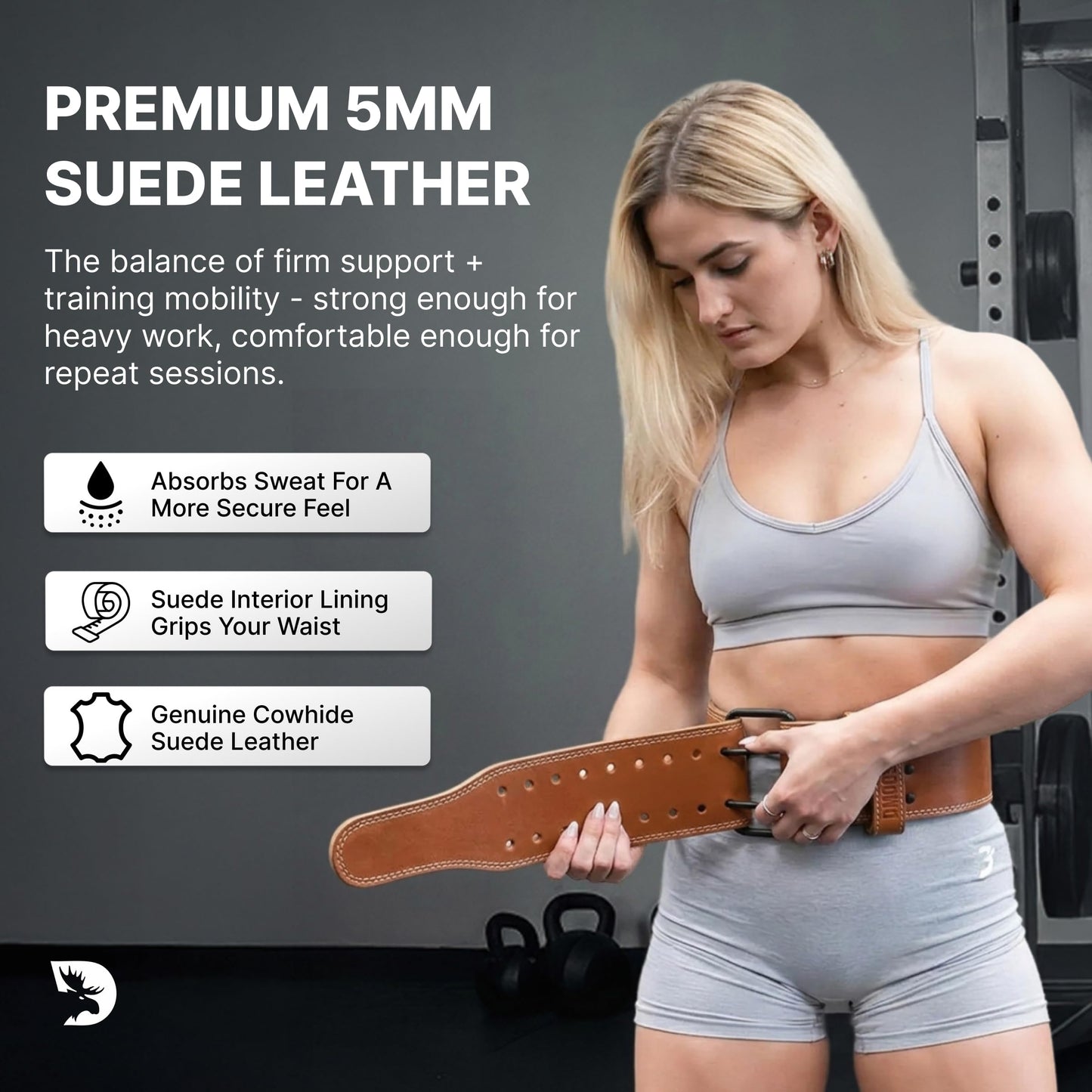 DMoose Deadlift Belt Genuine Leather for Men and Women, 4 Inch Wide, Adjustable Buckle, 5MM Thick for Weightlifting, Workout, Gym, Squat, Deadlift, Great Lower Back Support (Brown L)