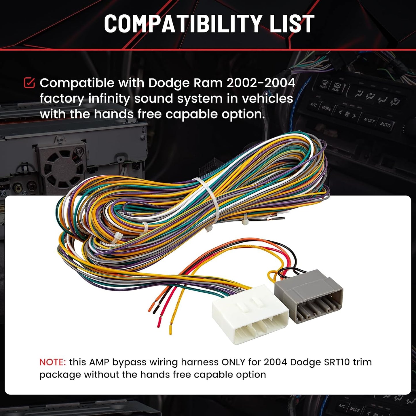 2002-2004 RED WOLF Car Factory Amplifier Bypass Wiring Harness Fit for Dodge Ram OEM AMP Wire Cable Plug Connector