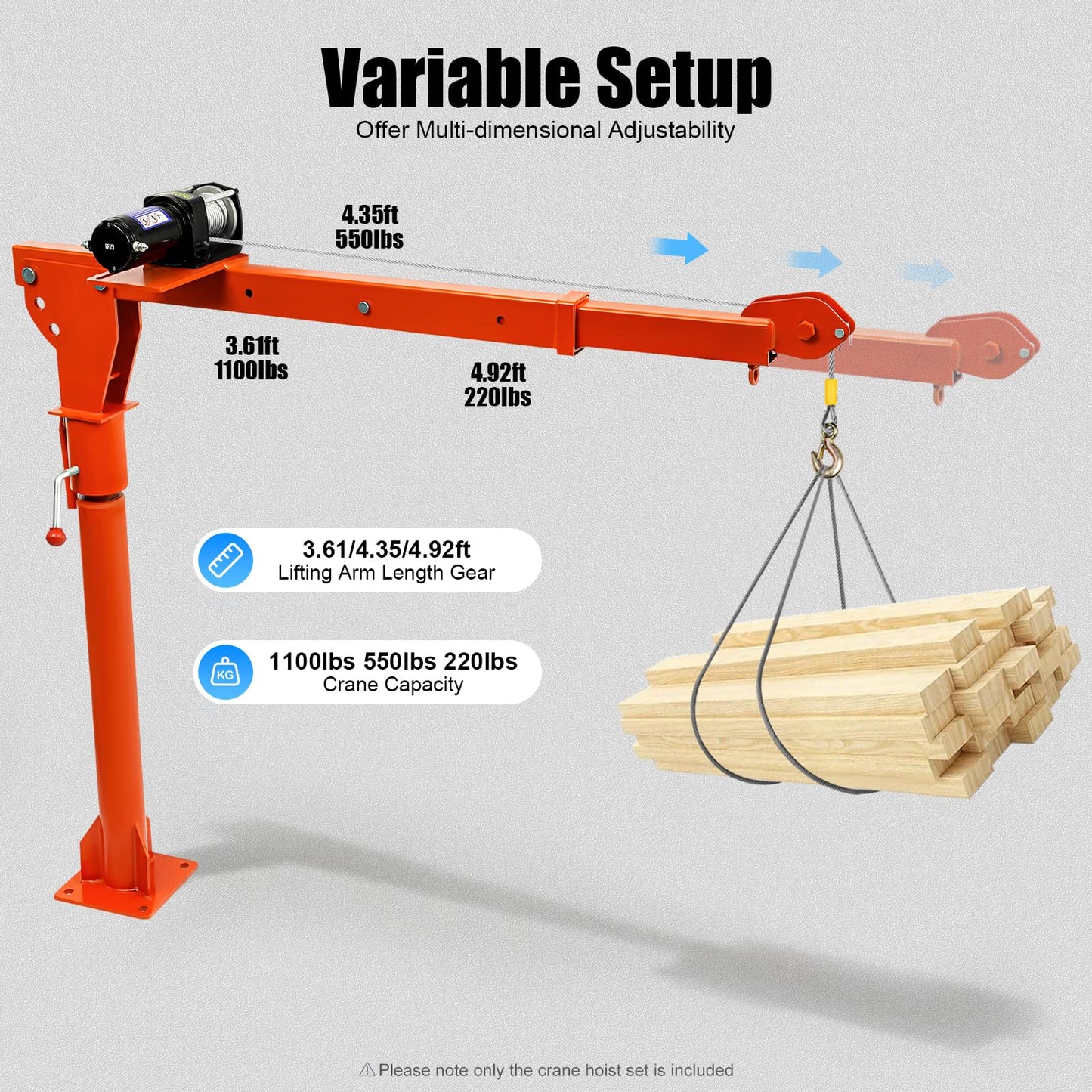 1100LB Truck-Mounted Crane Hoist, 360° Swivel Hoist Lift with 12V Electric Winch Pickup Truck Jib Cranes