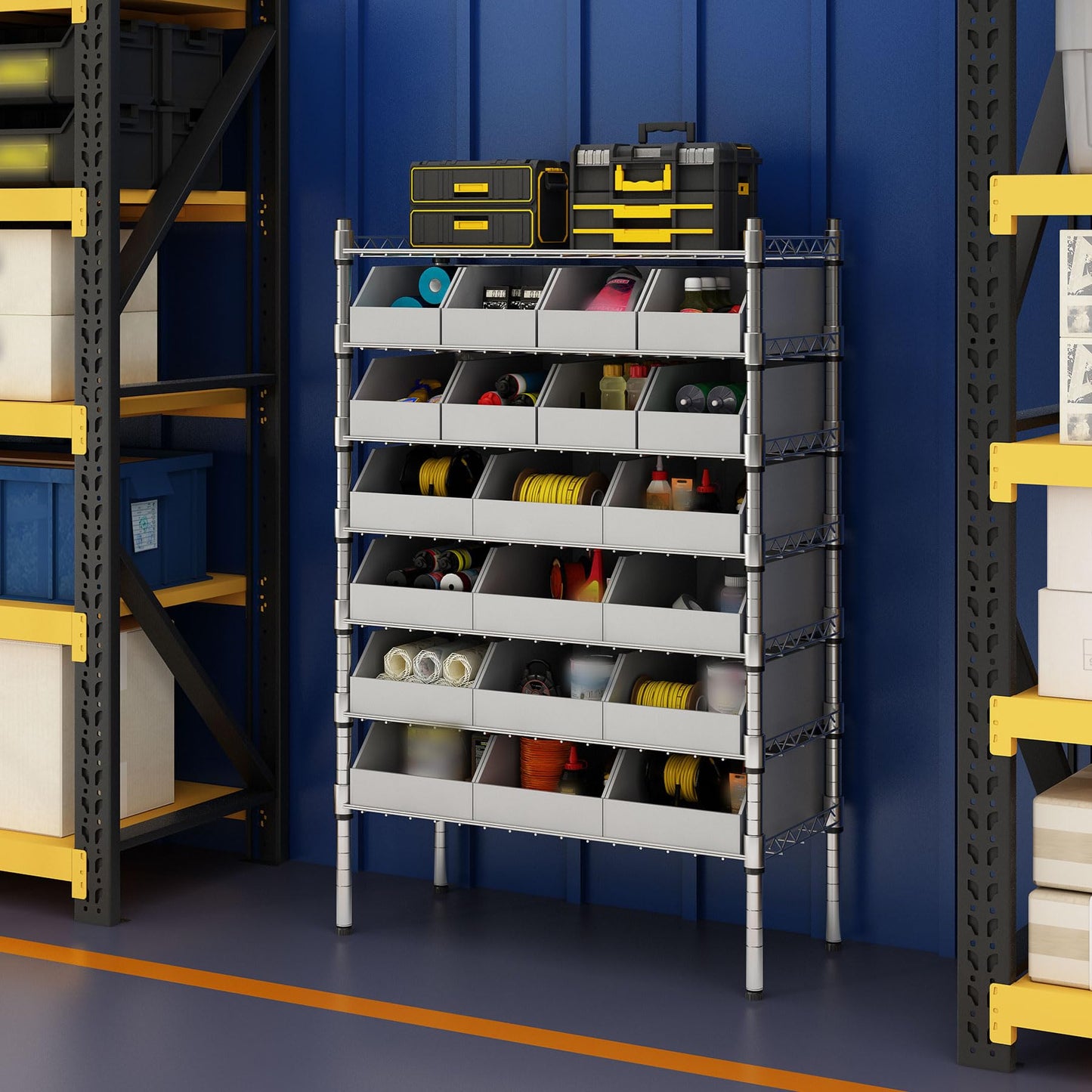 biosplot Heavy Duty Bin Rack, Storage Shelves with 20 Bins, Solid Steel Wire Shelving Storage Unit, Organizer for Garage, Warehouse, Office, Restaurant, Classroom, Kitchen, 31.7" x 16" x 55.6", Gray