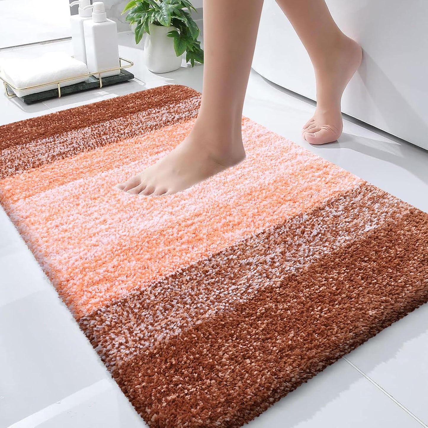 OLANLY Large Bath Rug Mat - Extra Soft Microfiber | Quick-Dry, Machine Washable | 40x24, Orange