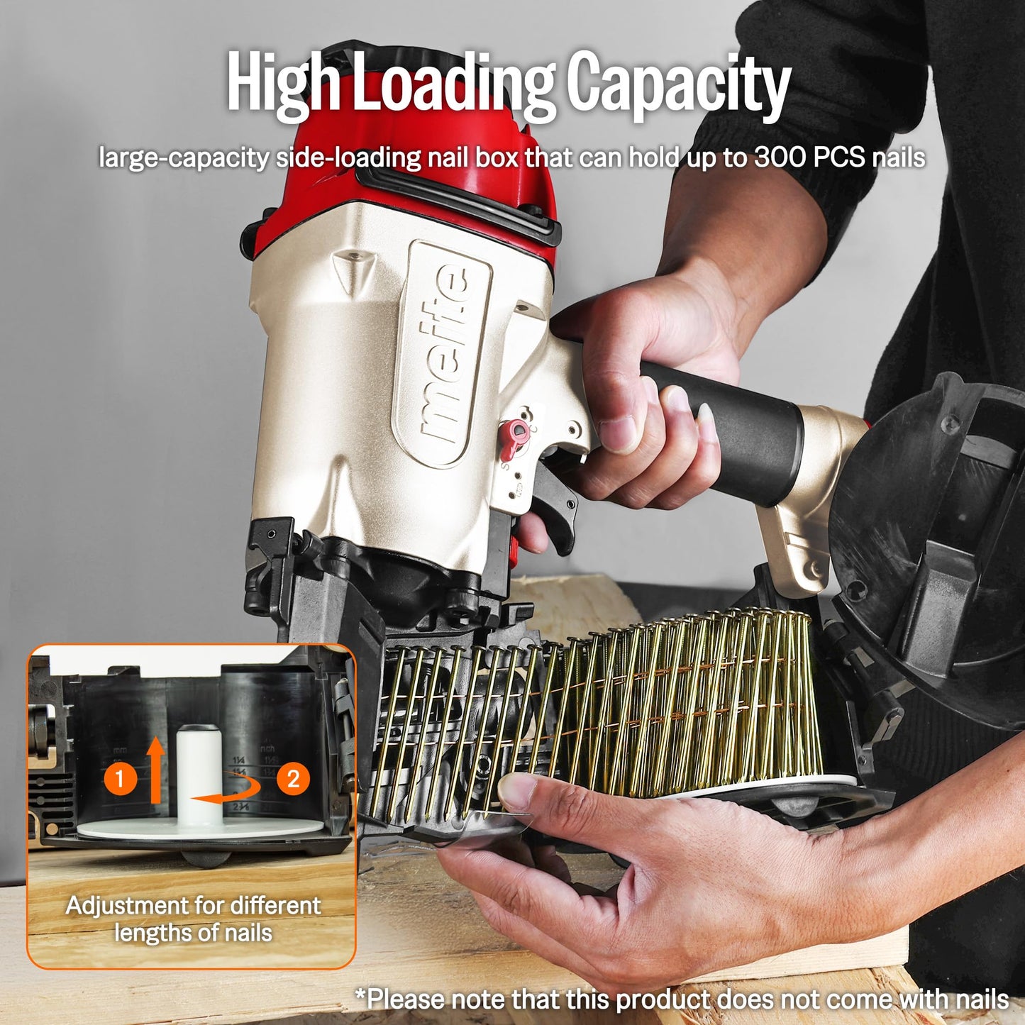 meite CN65 Siding Nailer 15 Degree Coil Siding Nailer Gun for Heavy-Duty Fencing Decking Sheathing, Pneumatic Siding Nail Gun with Tool-Free Depth Adjustment, Drives 1-1/2" to 2-1/2" Coil Siding Nails