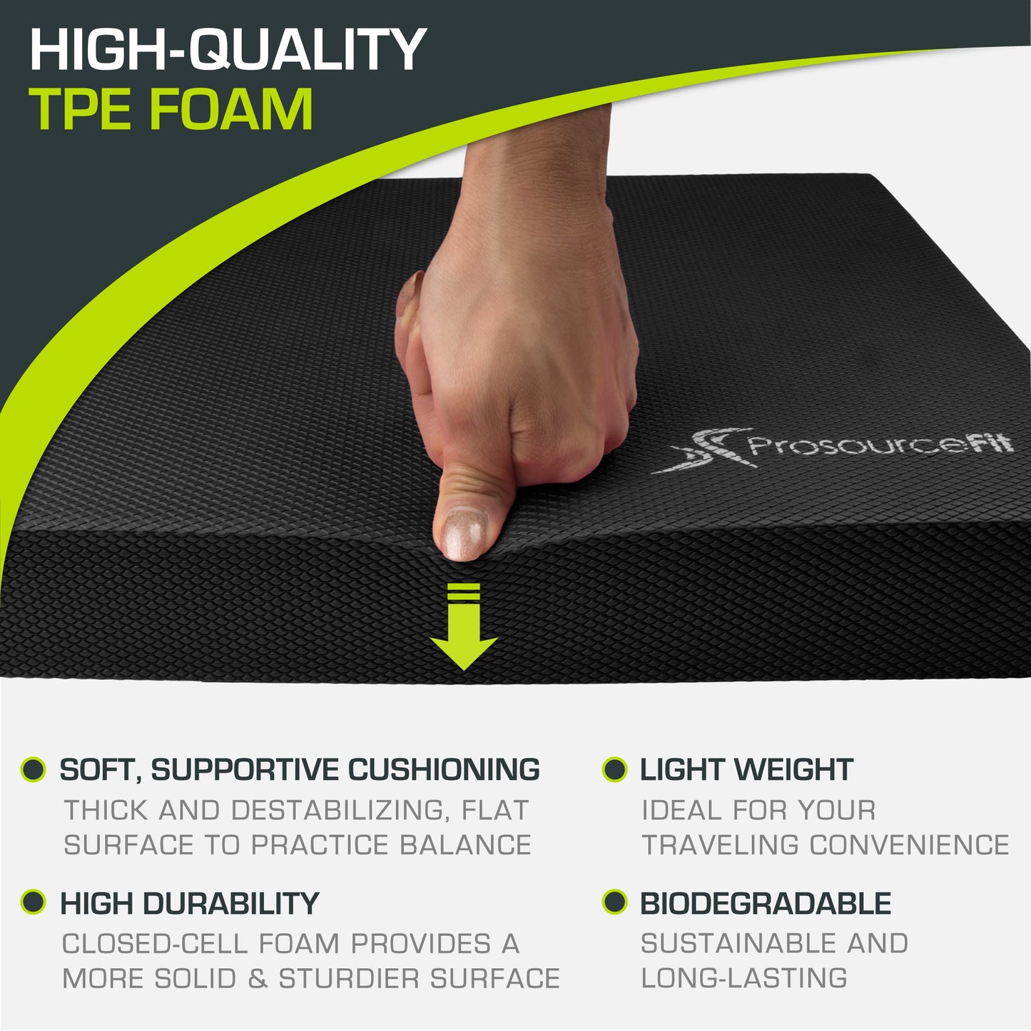 ProsourceFit Exercise Balance Pad – Large Cushioned Non-Slip Foam Mat & Knee Pad for Fitness, Stability Training, Physical Therapy, Yoga 15"x19", Black