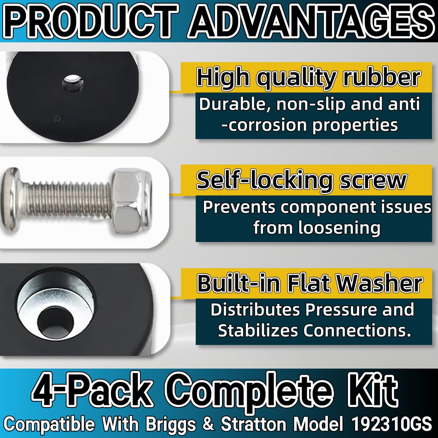 192310GS Anti Vibration Rubber Feet Pads (0.75"x1.5") 4PCS Rubber Dampers for Air Compressors,Generators,Pressure Washers|Compatible with Coleman Powermate 094-0026,Sanborn E106661,Husky Fini D091007