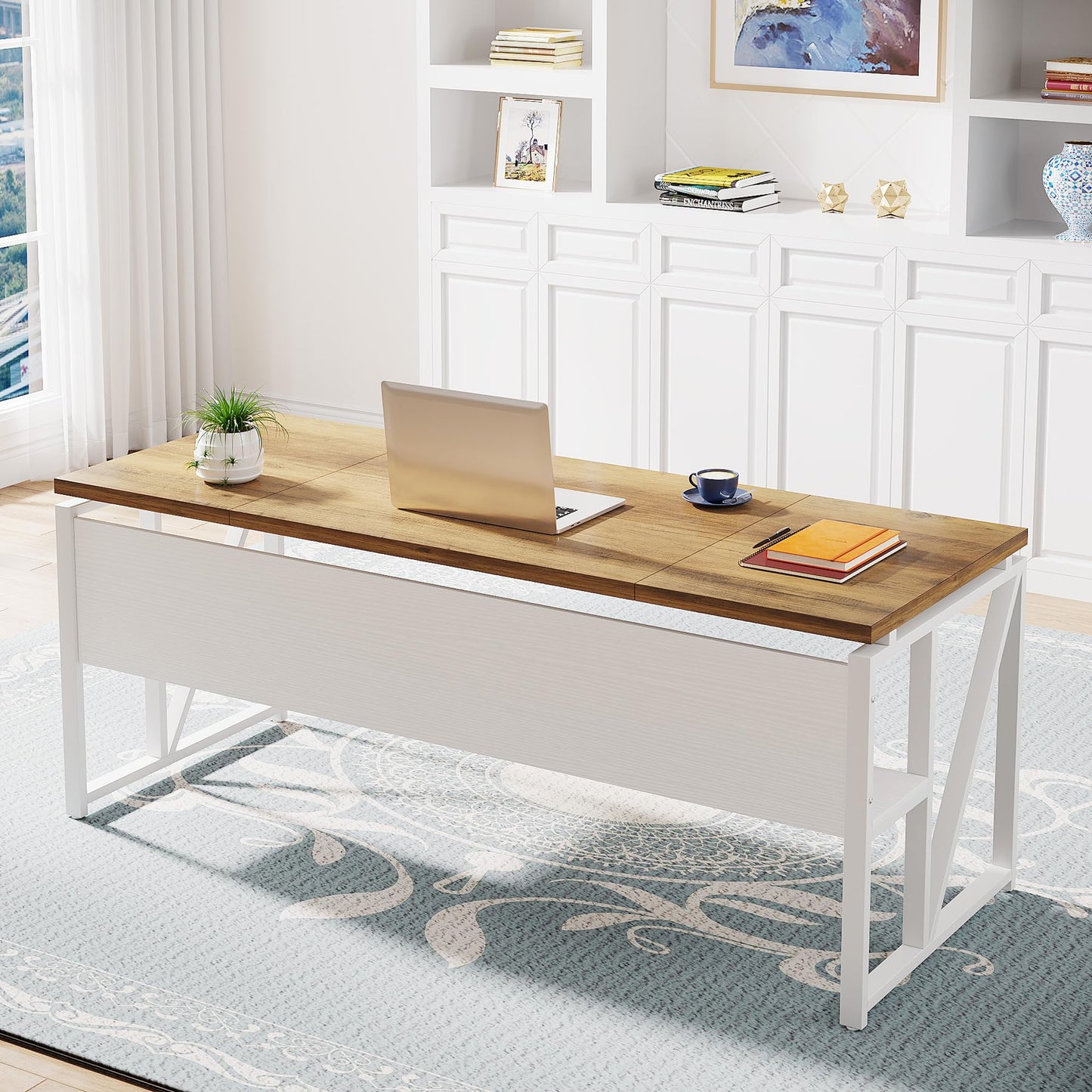 Tribesigns L Shaped Desk with Drawer,63" Executive Computer Desk and lateral File Cabinet, 2 Piece Home Office Furniture for Hanging File, Cabinet with Doors