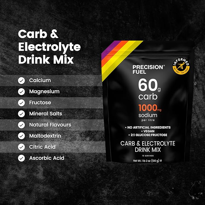 Precision Fuel PF 60 Carb & Electrolyte Drink Mix Powder for Hydration & Energy - Endurance Sports Nutrition, Vegan, Hypotonic - 60g Carb, 1000mg Sodium per Litre - Mild Citrus Flavor, 5-Pack