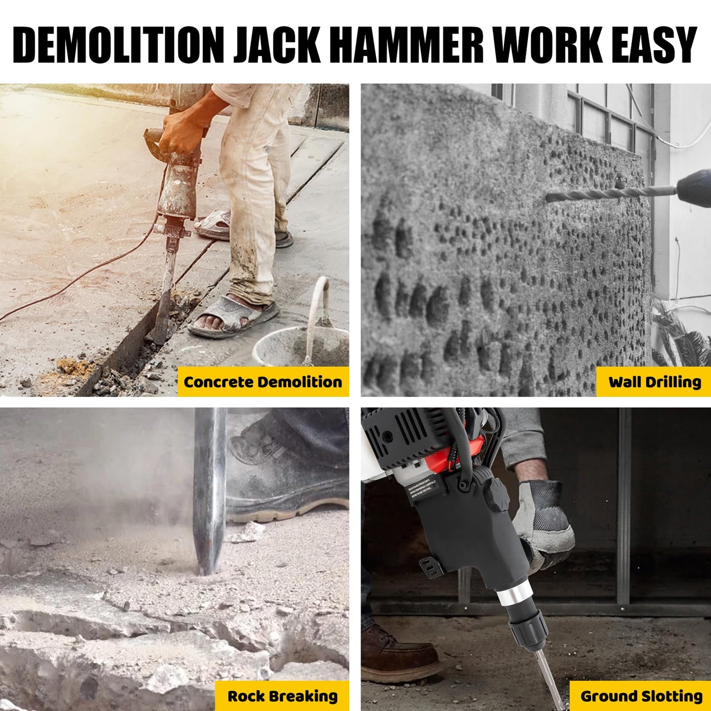 DEVALLEY Demolition Jack Hammer 33CC 2-Stroke Gas Powered Jack Hammer with Air Cooling System Hand Pull Start Gasoline Concrete Breaker Hammer for Hammering, Slotting,Drilling,Crushing