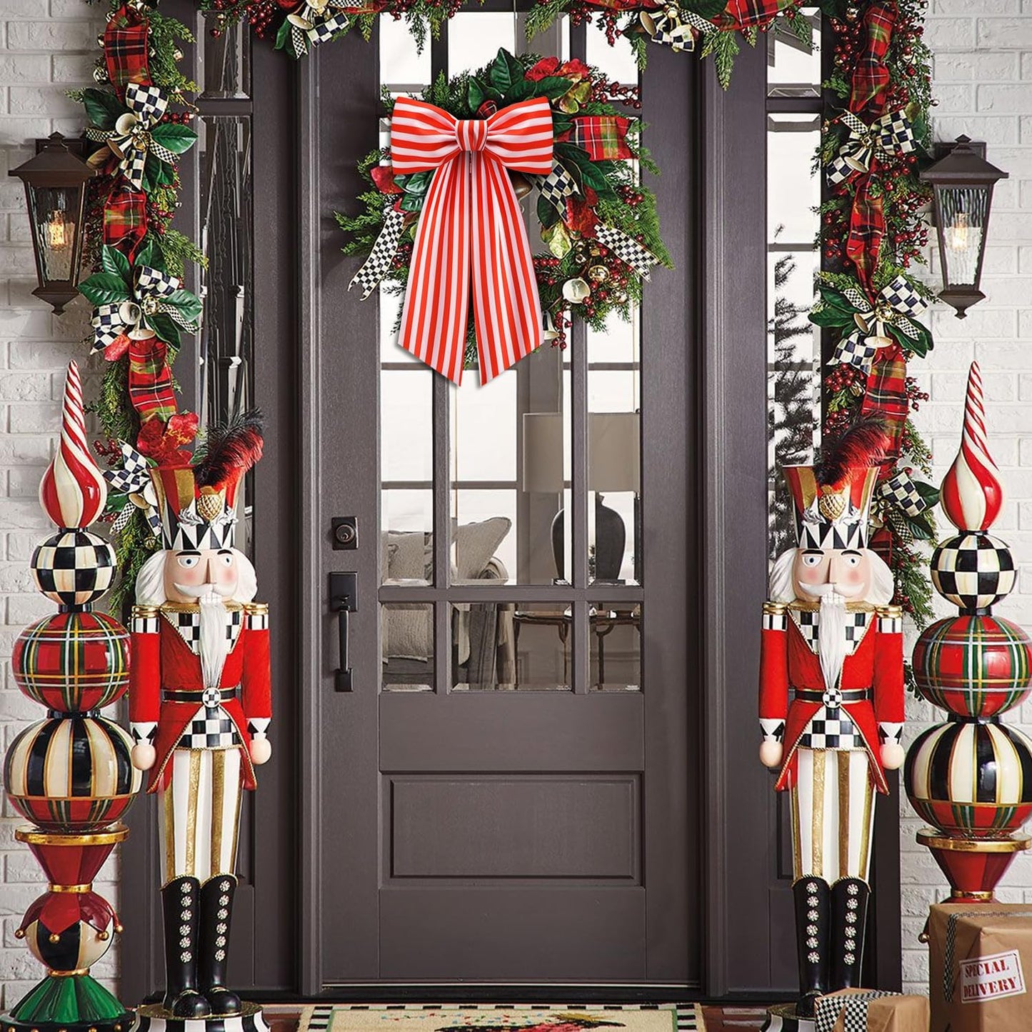 Stripe Boxwood Wreath Sash by [Brand Name] - 2 Pack Red and White Decorative Garland