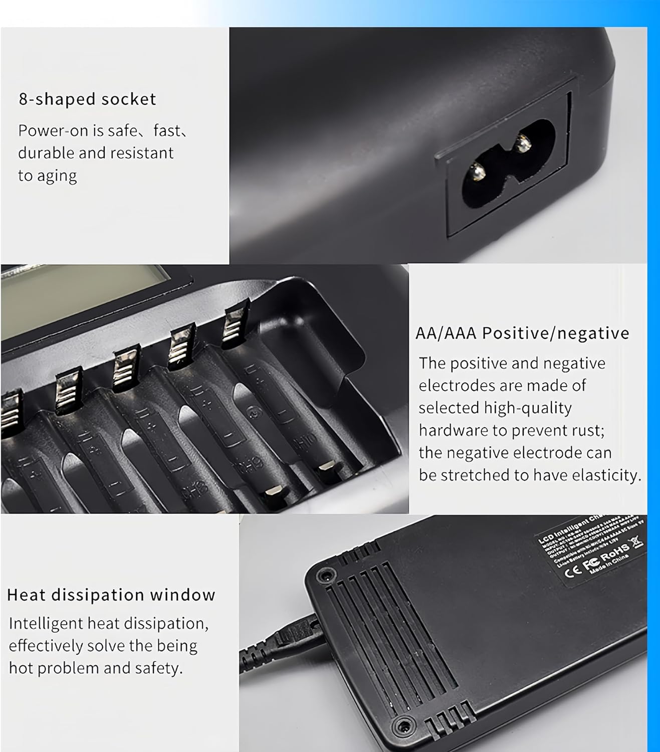 CITYORK 10+4 10 1.2V 4 9V Bay AA AAA Battery Charger with LCD Display, Bay for AA AAA NiMH NiCd Batteries, Bay