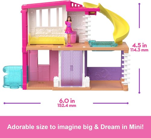 Barbie Mini Dreamhouse Doll House Set - Includes 1.5-Inch Doll, Furniture, Elevator & Pool