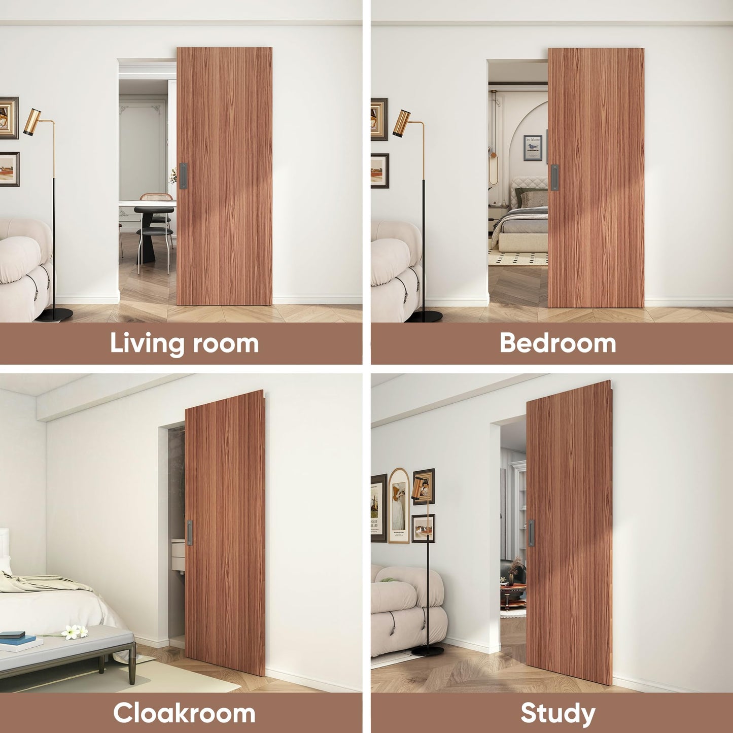 JUBEST 40"x86" Concealed Sliding Barn Door with Soft Close Hardware Kit, Brown Hidden Door for Opening 32"-36"x84", Waterproof and Modern, Smooth Sliding, for Interior Using, Widely Used