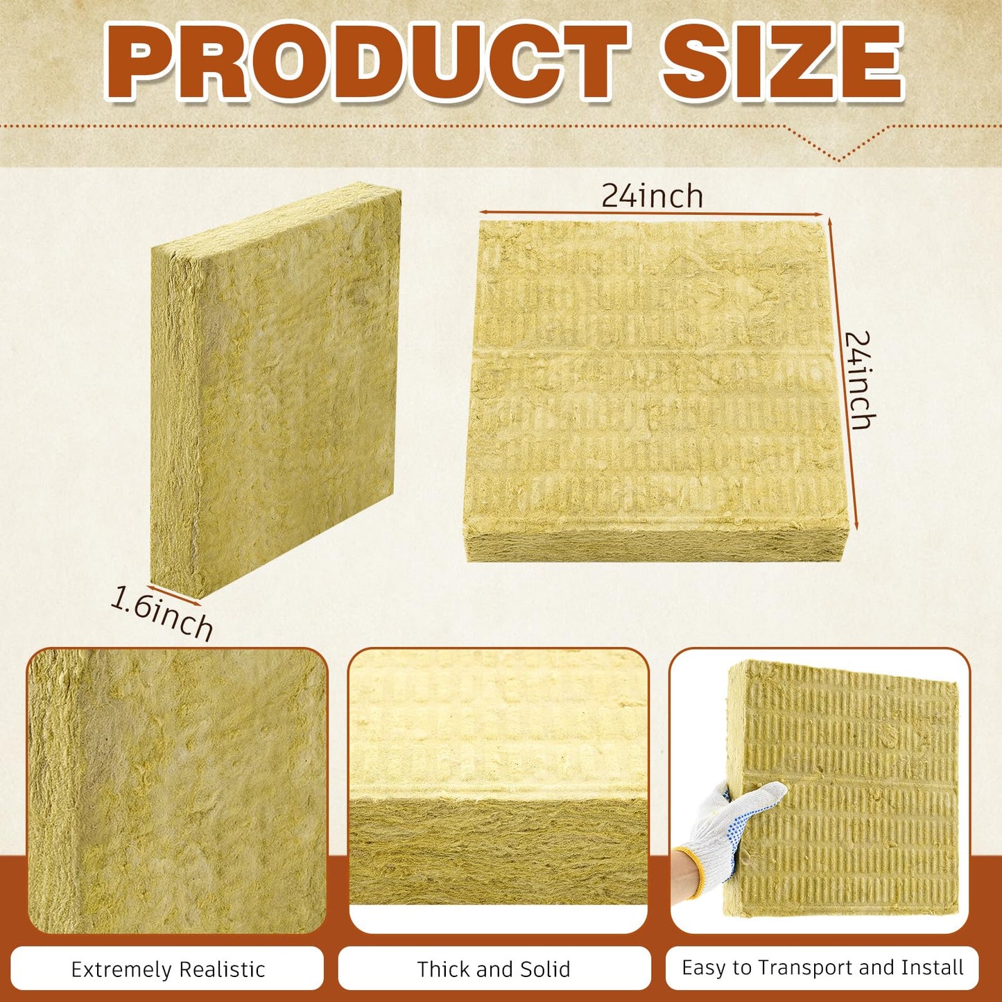 GlikCeil Mineral Wool Insulation Board Rigid Acoustic High Temperature Insulation Board, 24 x 24 x 1.6 Inch, Yellow(8 Pcs)