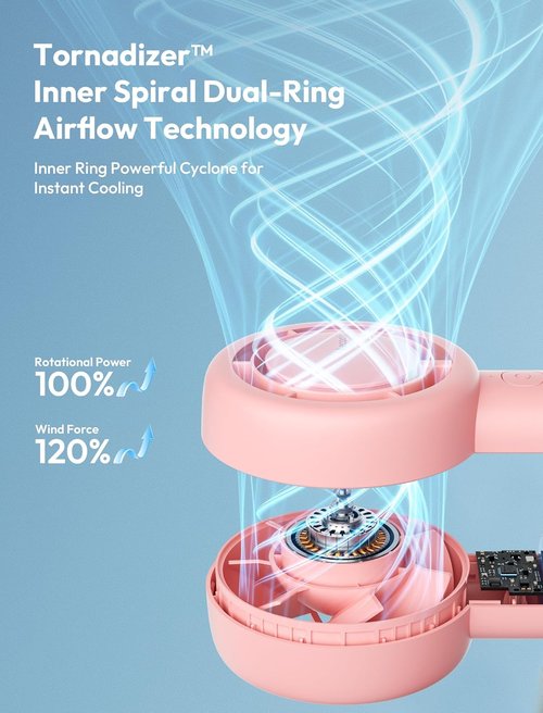 Aecooly Portable Handheld Turbo Fan - 5 Speed USB Rechargeable Mini Cooling Fan | 24H Max Cooling Time - Pink