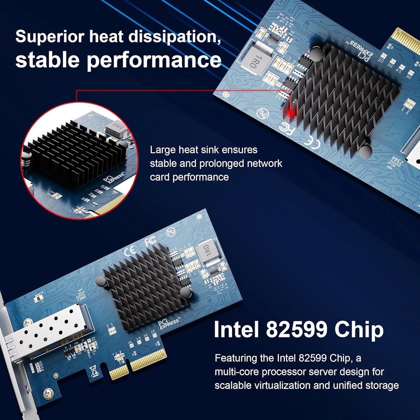 BZIZU 10Gb 82599EN, X520-DA1 X4/X8, PCIe NIC, Intel SFP+ Port, Compatible, PCIe Low Profile, Supports Windows