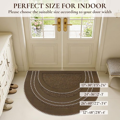 Half Circle Door Mat by [Brand Name] - Non-Slip, Washable Indoor Entrance Mat | 17"x30", Brown, Traps Dirt & Moisture