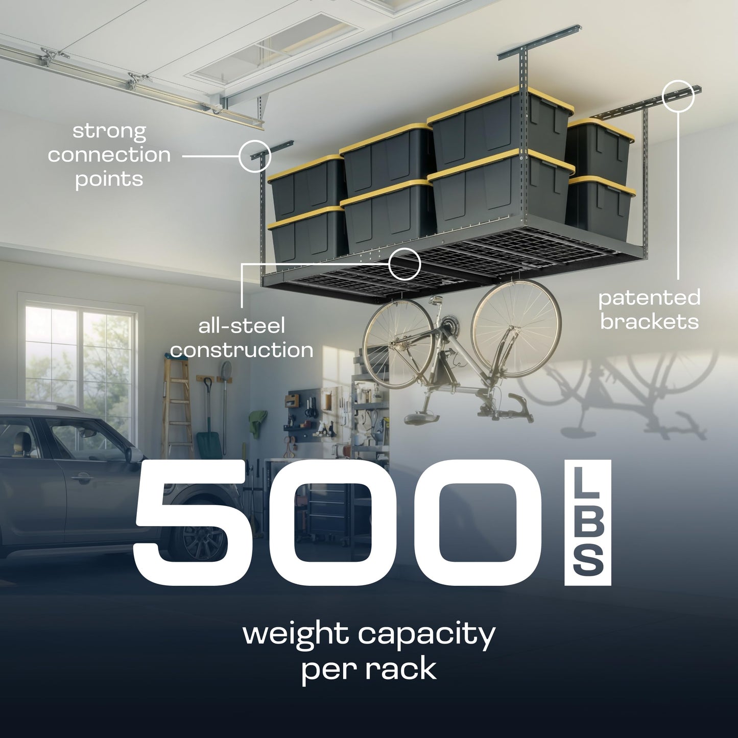 2-Pack 4 x 8 MonsterRax Overhead Garage Storage Rack, Ceiling Racks for Garage, Organization Shelving, Adjustable Hanging Shelf, Grey, 12"-21" Height Adjustment