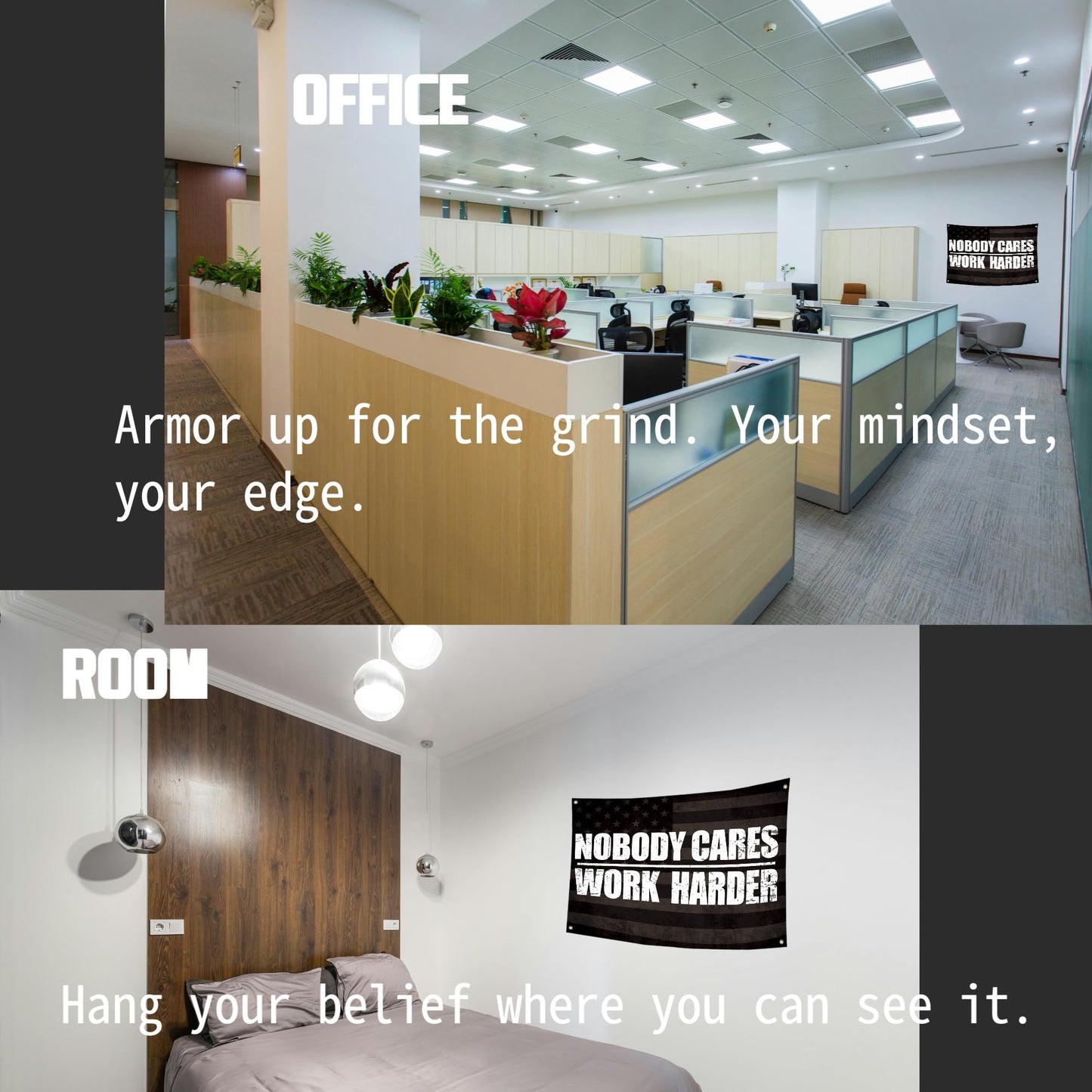 Lyeedoom NOBODY CARES WORK HARDER Motivational Gym Banner - Fitness Wall Art for Home Gym & Office - Workout Encouragement Tapestry with Inspirational Quote for Exercise Room and Dorm Decor