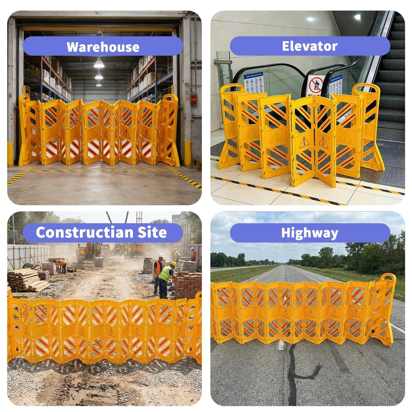 Commercial Portable Safety Barrier, 13Ft Expandable Mobile Barricade, Heavy-Duty Weather Resistant Metal-Plastic Barrier for Construction Traffic Control Driveway Home Commercial Use