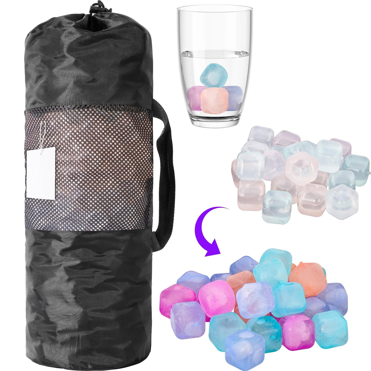 380 Pack Reusable Ice Cube for Drinks - Refreezable Plastic Ice Cubes Without Diluting BPA Free, Washable Ice Cube for Whiskey Coffee Bars Party Ice Bath Camping (Color-changing, Square-380Pack)