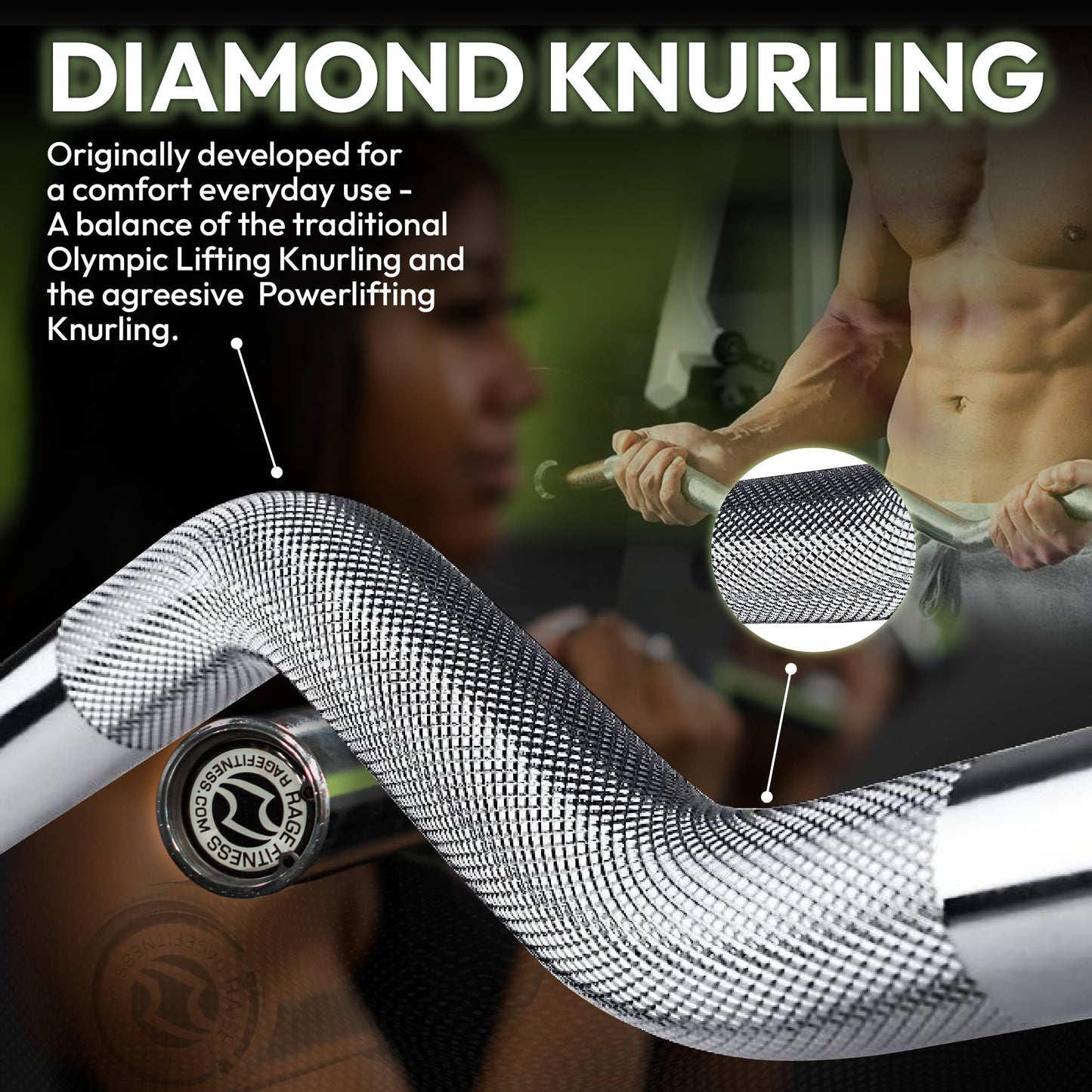 Rage Fitness EZ Curl Bar – 47 Inch, 2 inch | 17lbs Alloy Steel with Chrome Finish & Nylon Bushings EZ Bar with 400lbs Max Capacity – Home Gym Curling Bars for Weightlifting & Other Upper & Lower Body Movements
