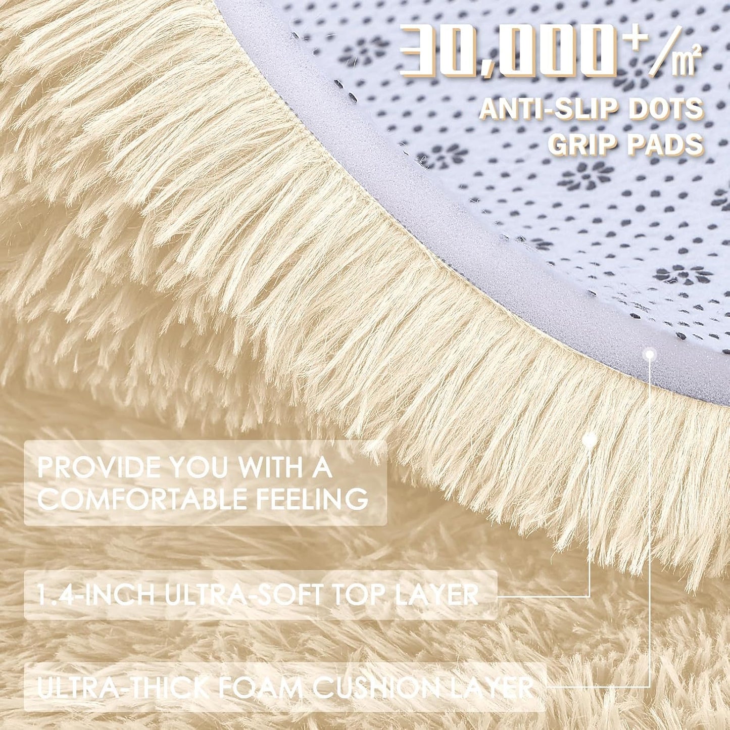 OLANLY Small Bedside Rug - Soft, Machine Washable Shaggy Throw Rug for Bedroom & Nursery | Cream