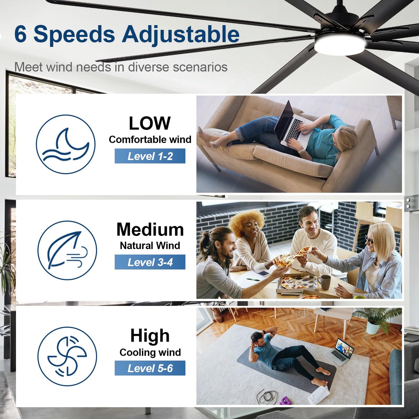 BvenuBigLite Large Ceiling Fan with Light: 100 Inch Outdoor Fan - Industrial Ceiling Fan with Remote for Shop Garage Patio Black