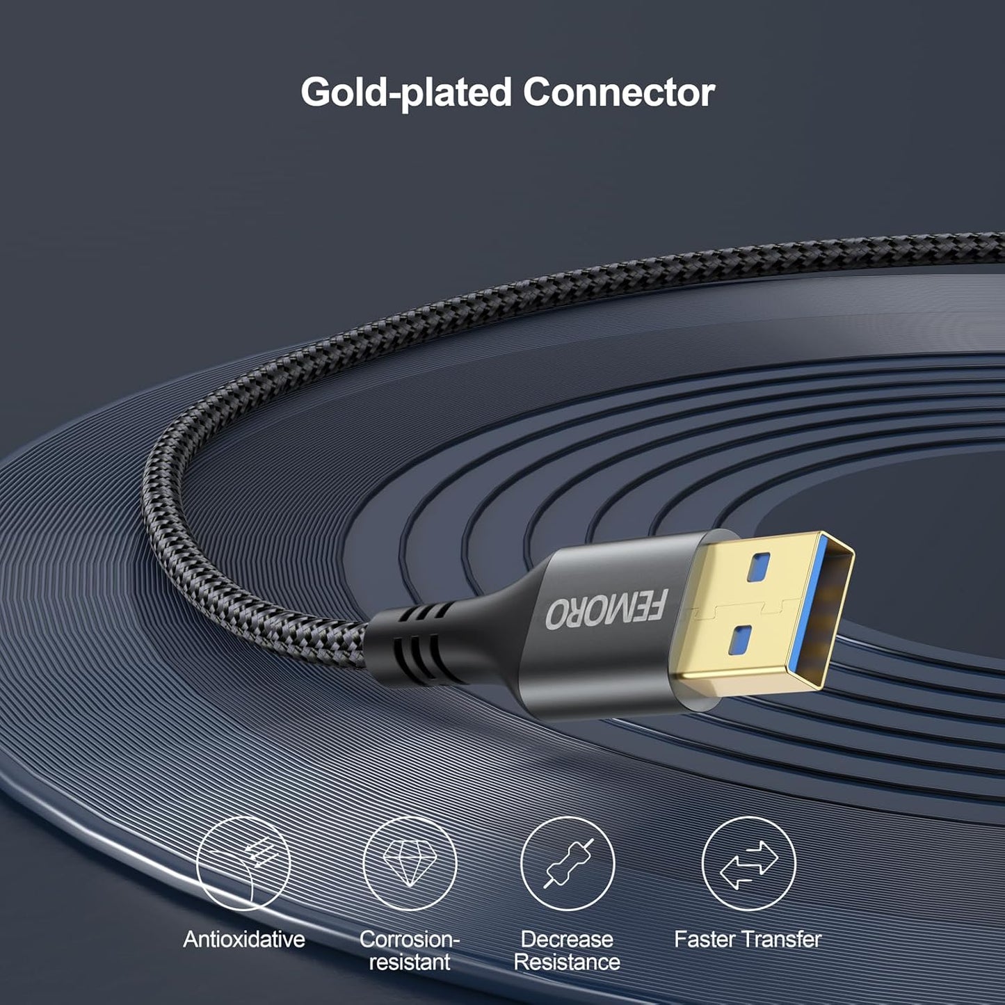 3ft Pack 2, 3.0 5Gbps 15W USB Extension Cable of Type A Data Transfer & Charging Sync Extender Male to Female for Mouse