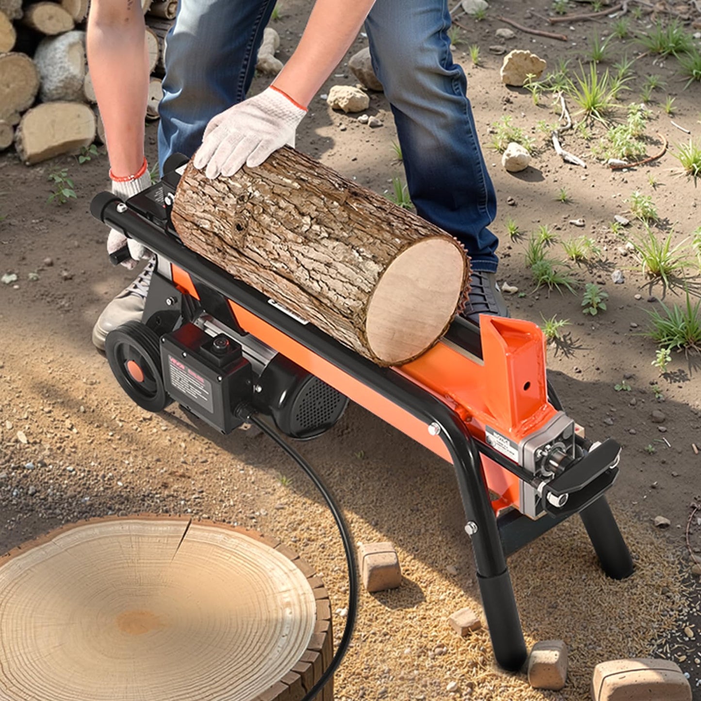 VEVOR Electric Log Splitter, 6.5 Tons Electric Wood Splitter, 1500W 15 Amp Motor, Portable Firewood Splitting Machine with 6" Wheels, Wood Splitters for Forestry Harvesting, Efficient & Secure