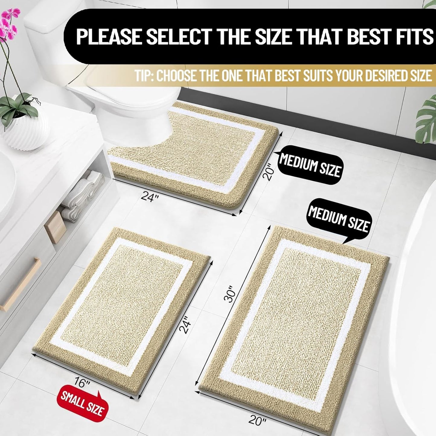 OLANLY Bathroom Rugs - Extra Soft Microfiber Bath Mat | Non-Slip, Machine Washable, Quick Dry (24x16, Beige)